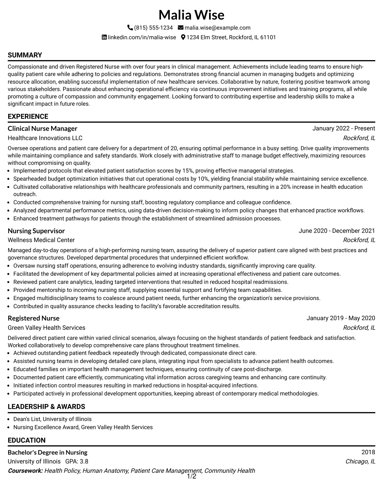 Resume Example Page 1