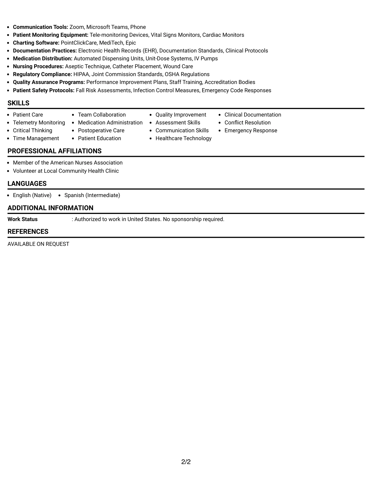 Resume Example Page 2