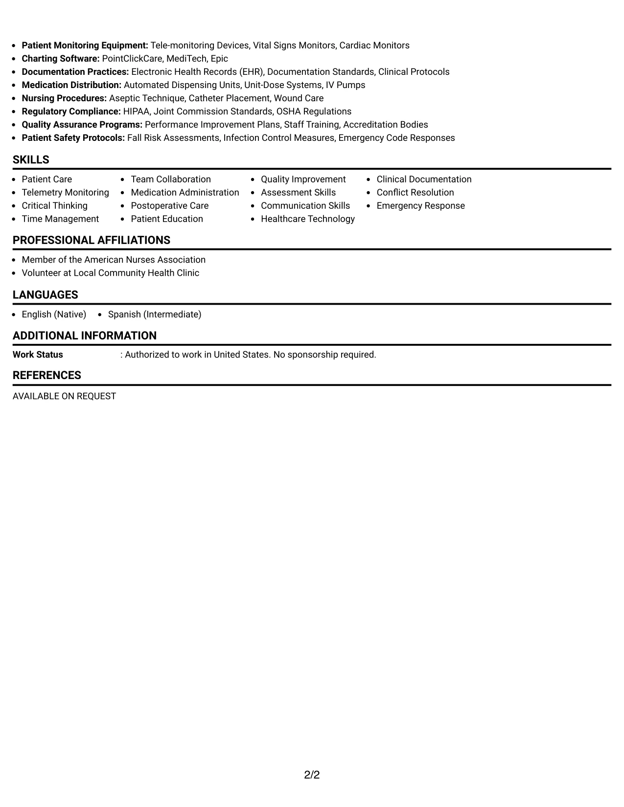 Resume Example Page 2