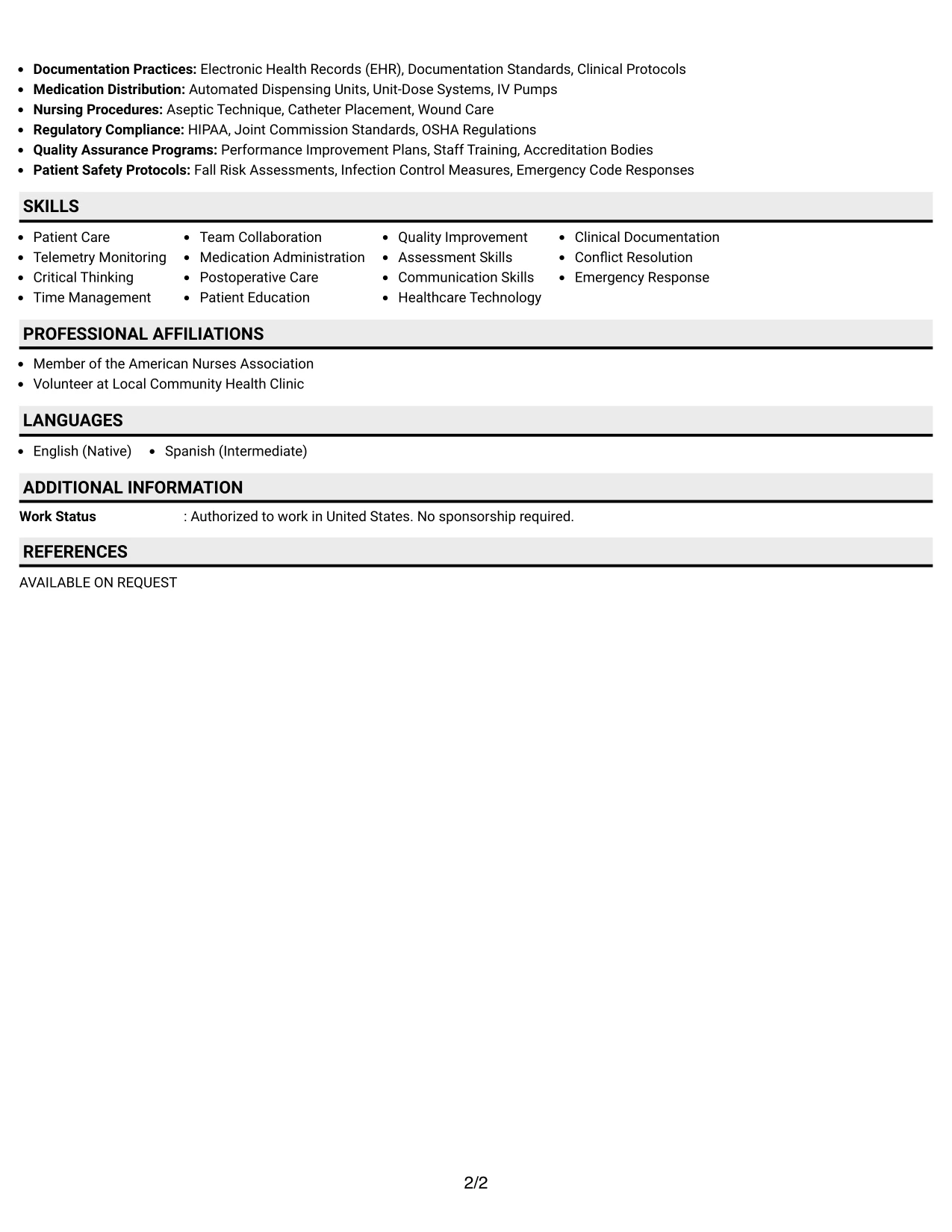 Resume Example Page 2