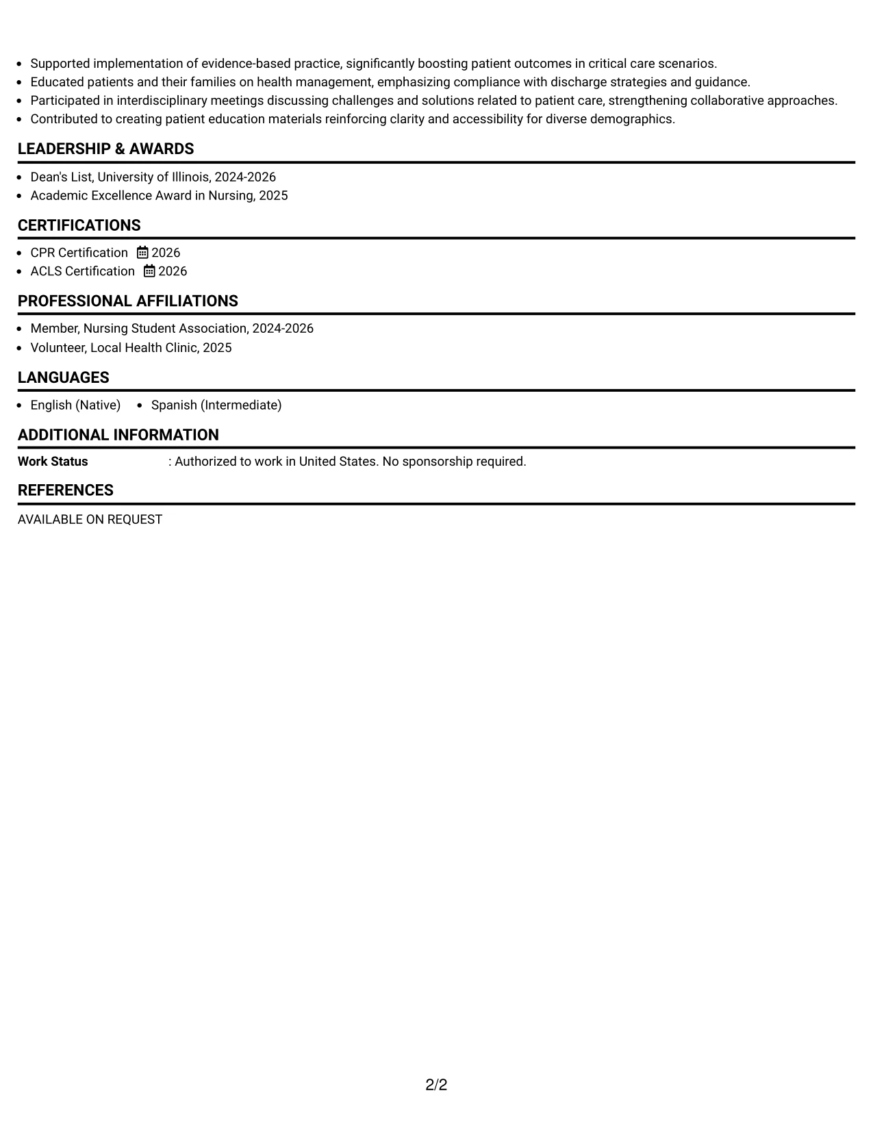 Resume Example Page 2