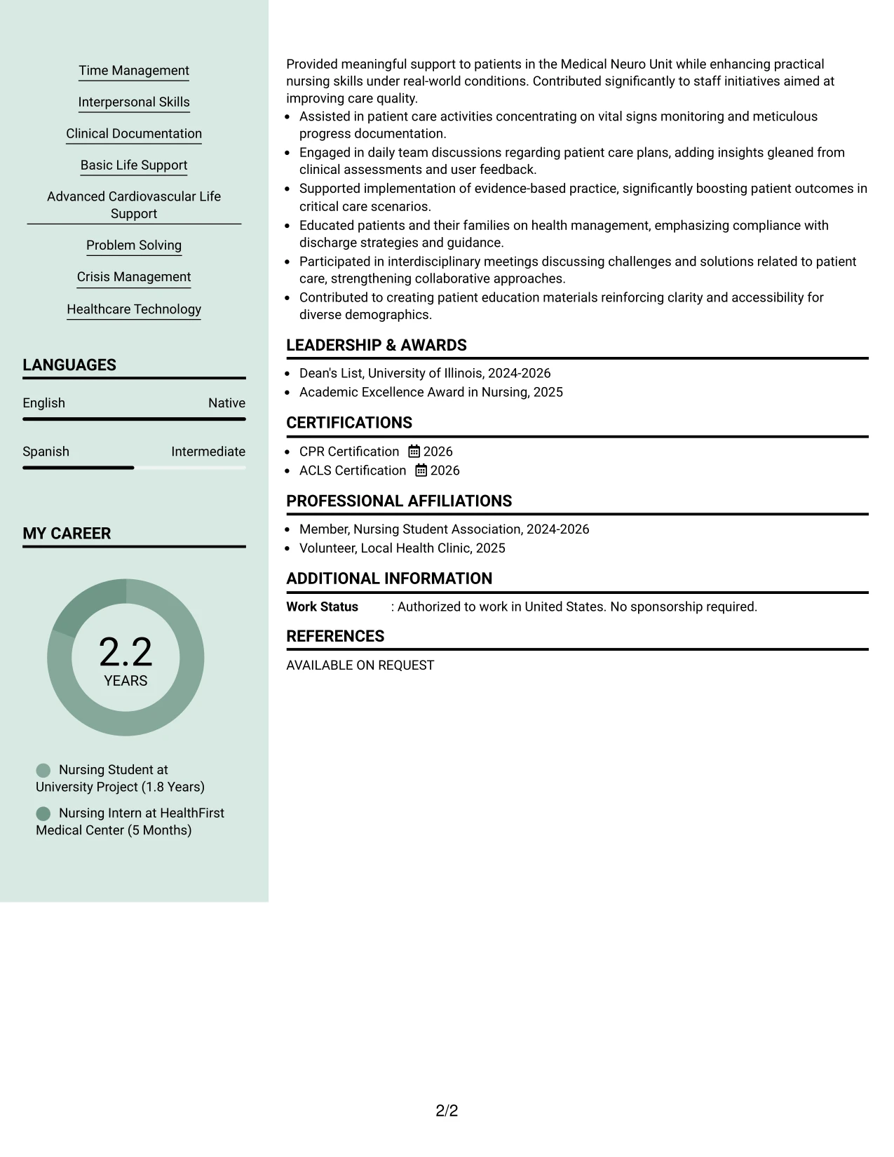 Resume Example Page 2