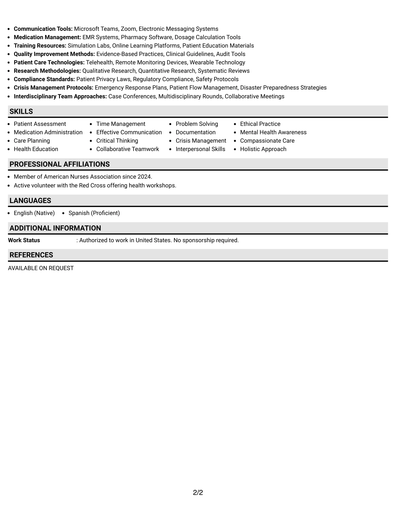 Resume Example Page 2