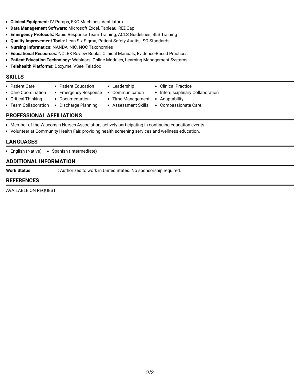 Resume Example Page 2