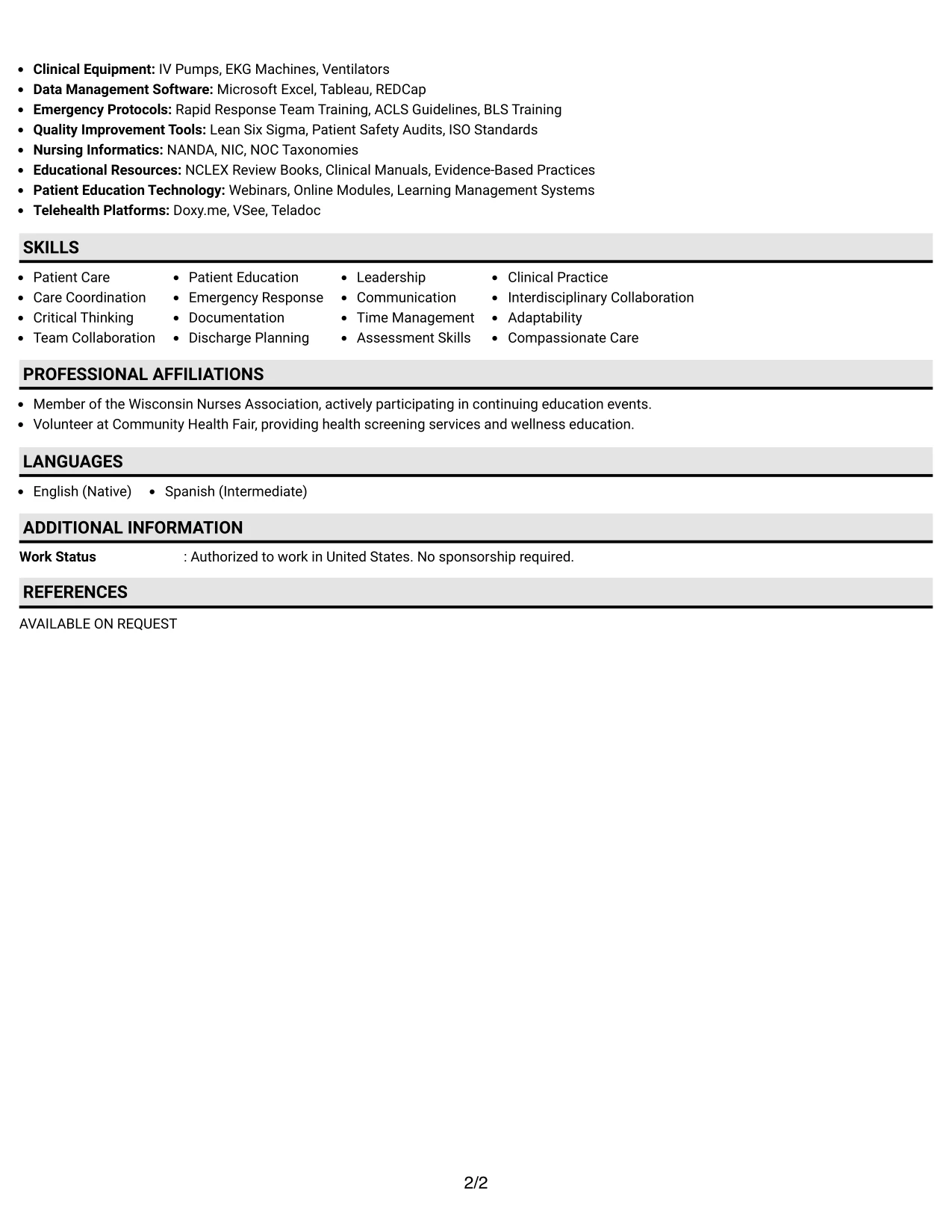 Resume Example Page 2