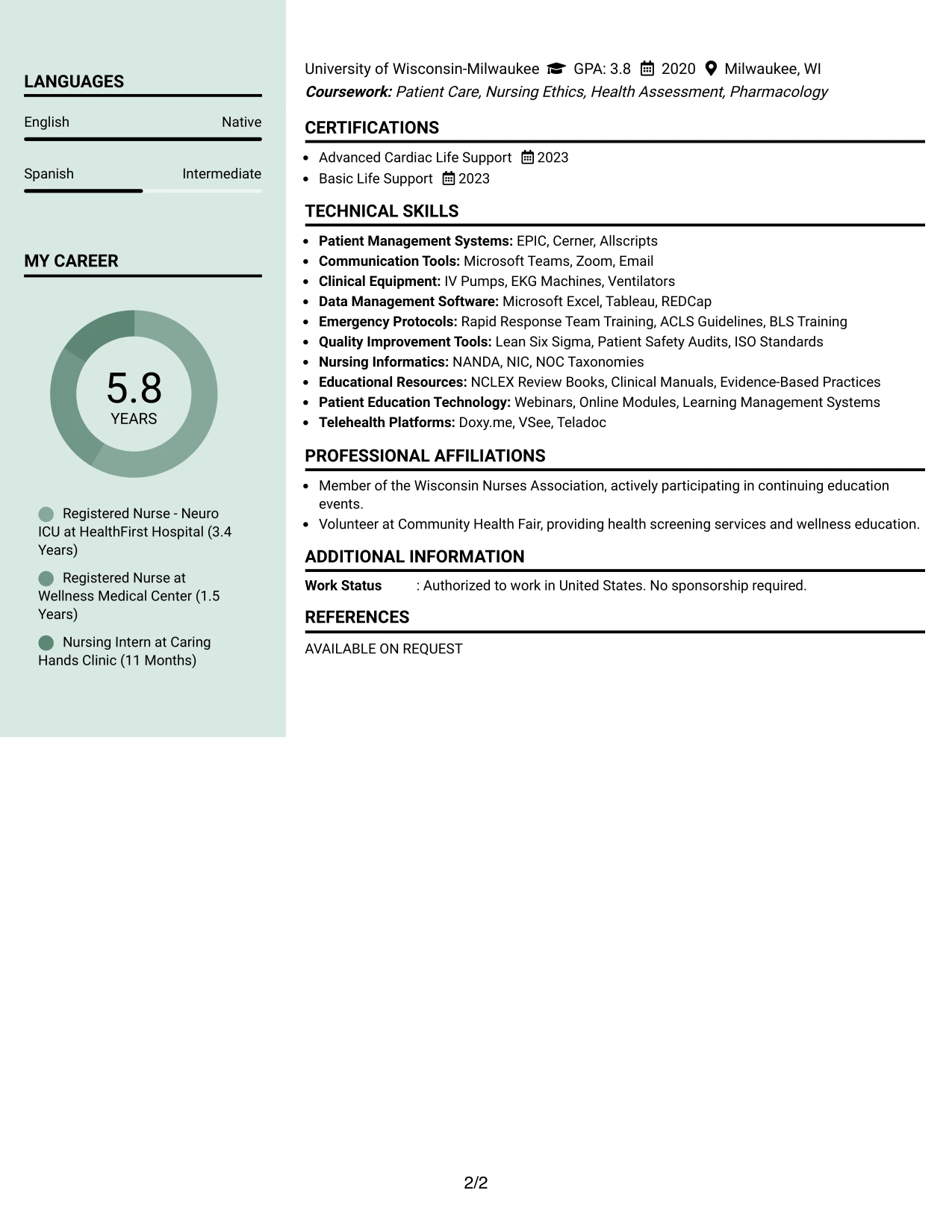 Resume Example Page 2