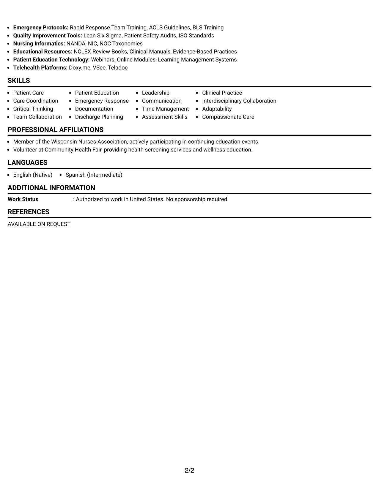 Resume Example Page 2