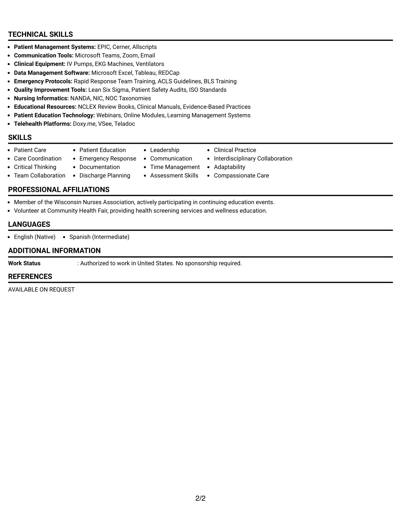 Resume Example Page 2