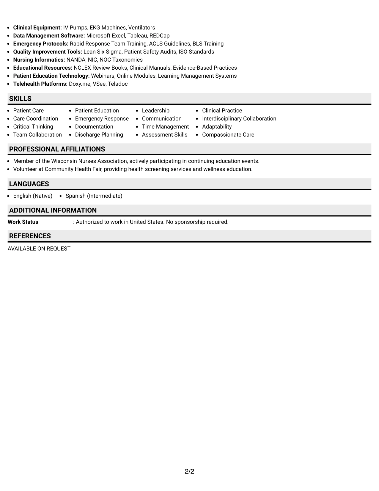 Resume Example Page 2