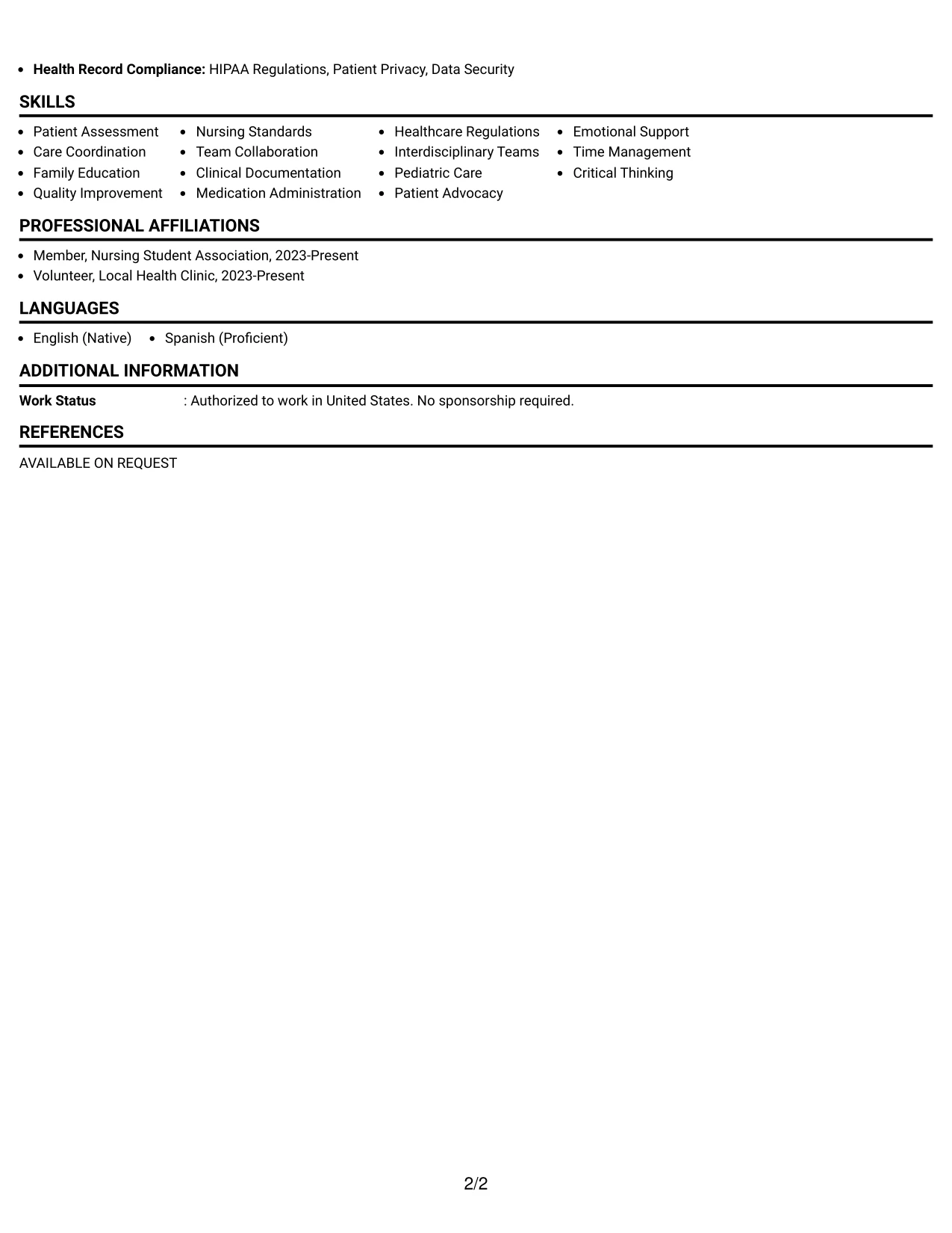 Resume Example Page 2