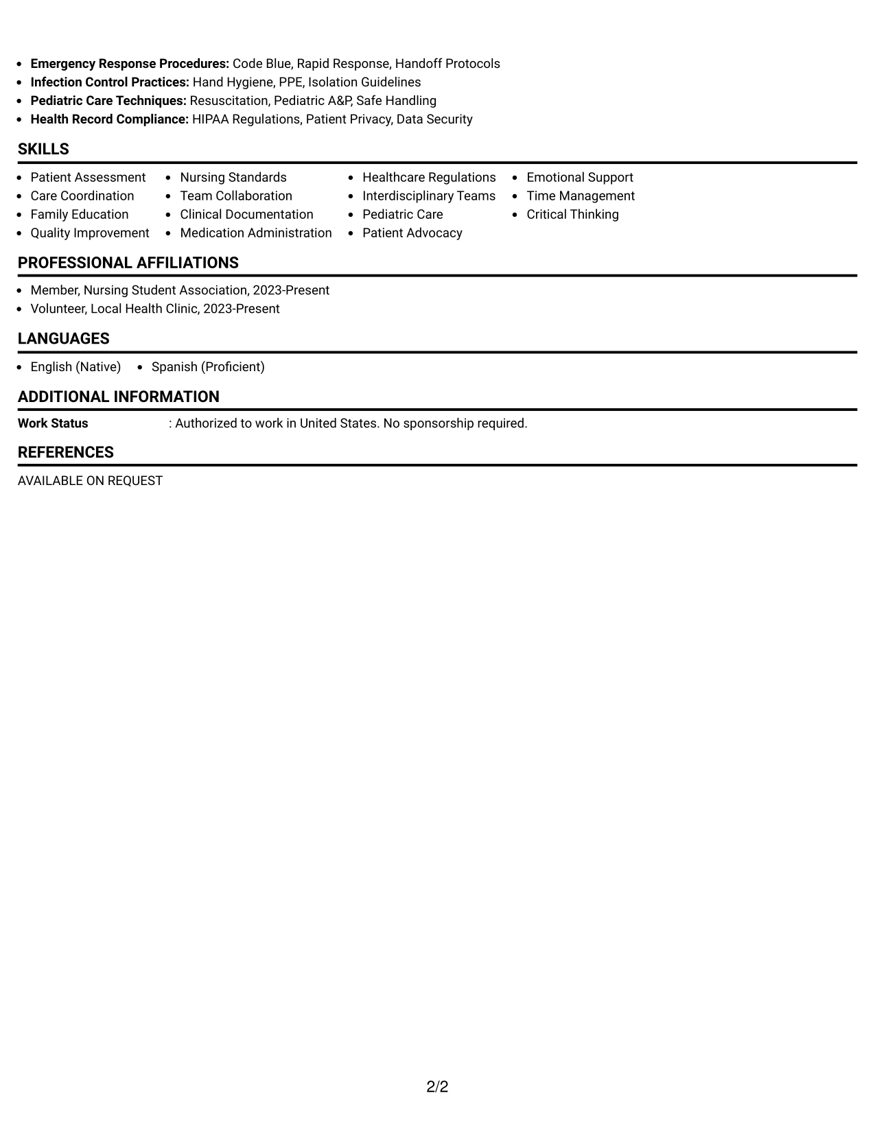 Resume Example Page 2