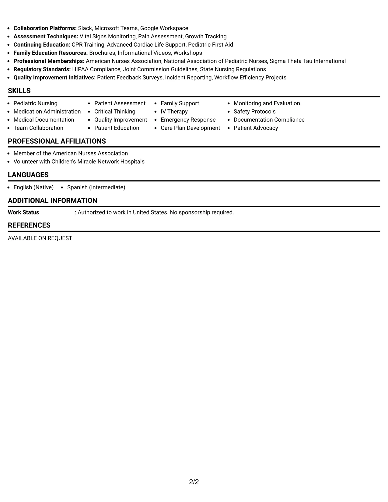 Resume Example Page 2