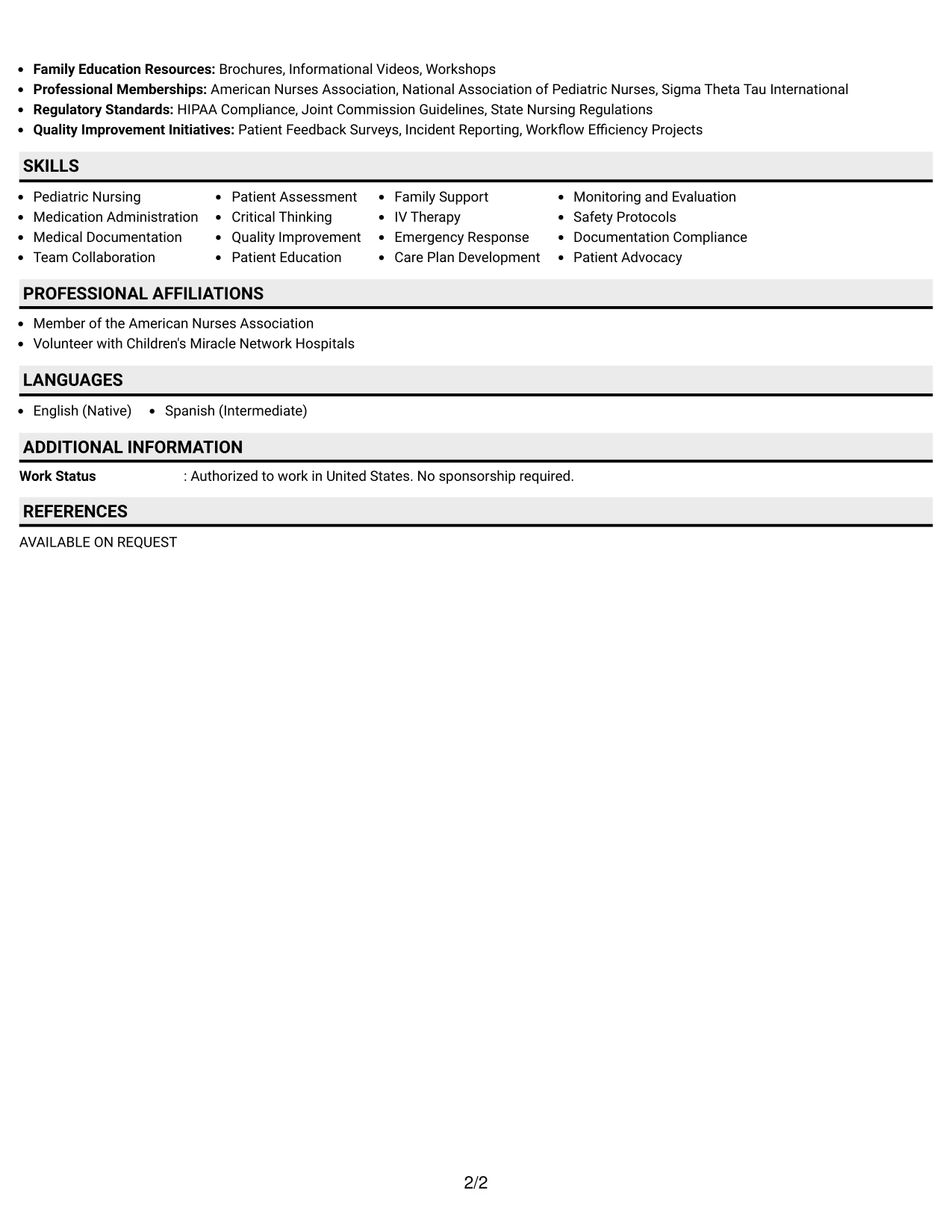 Resume Example Page 2