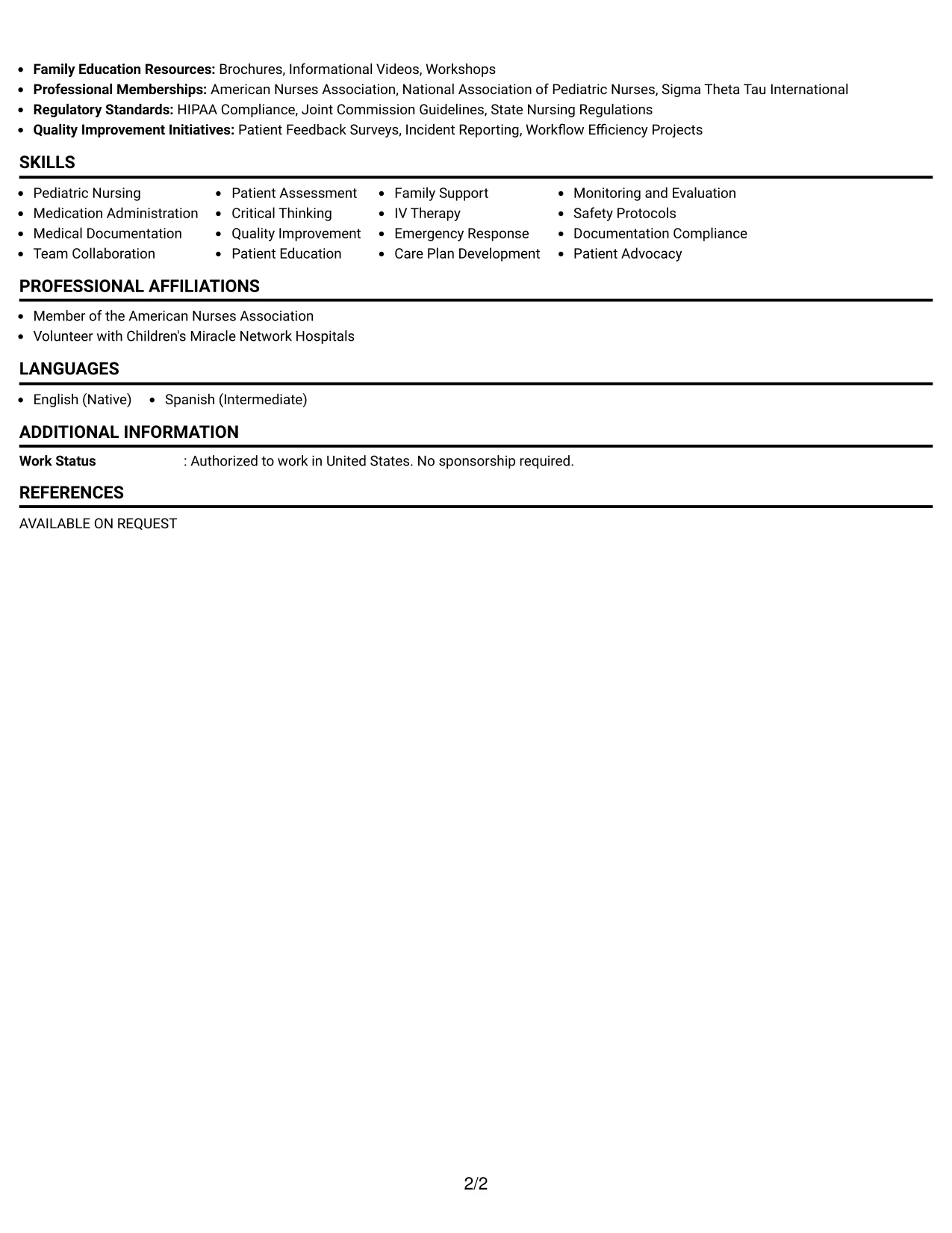 Resume Example Page 2