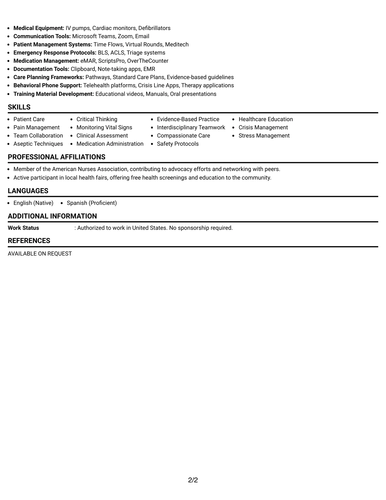 Resume Example Page 2