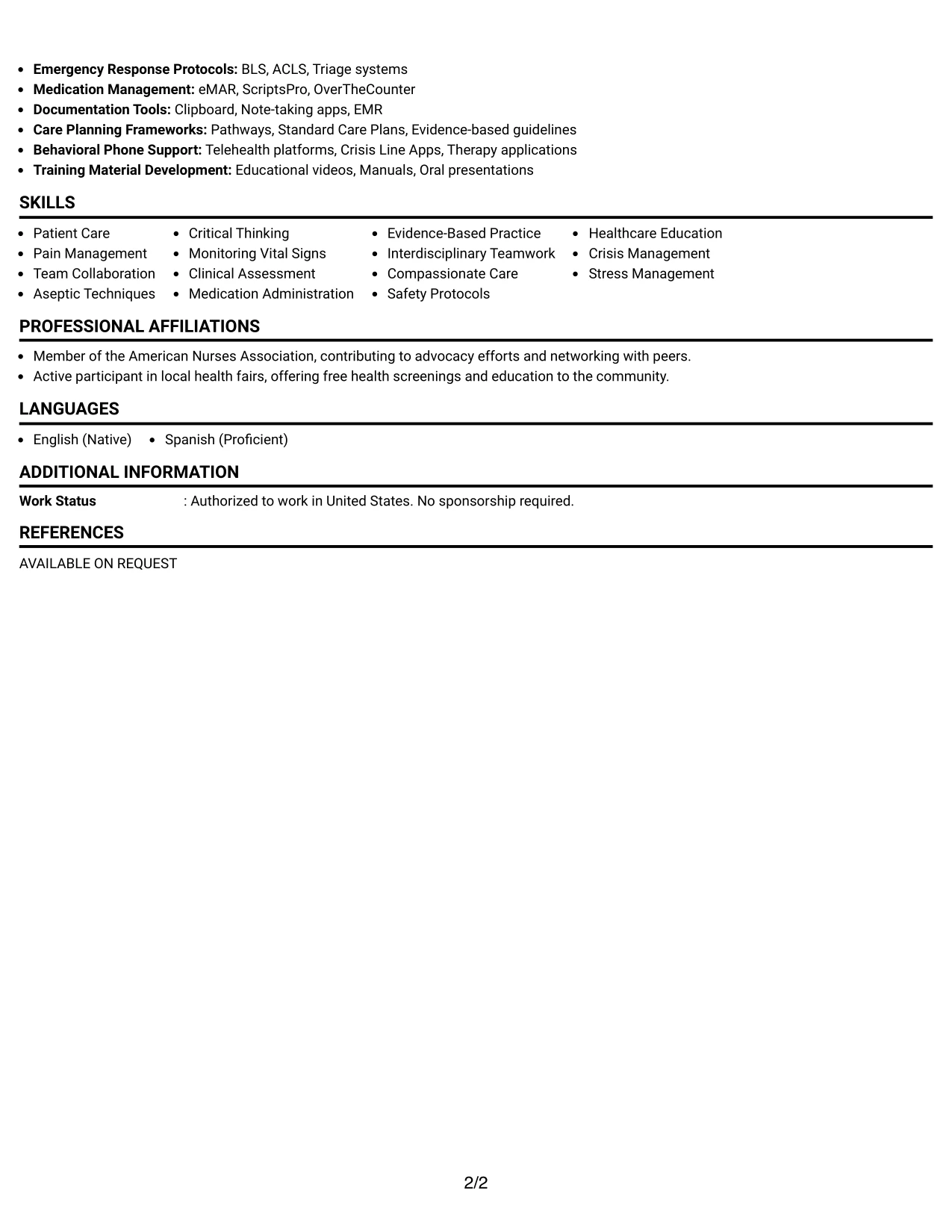 Resume Example Page 2