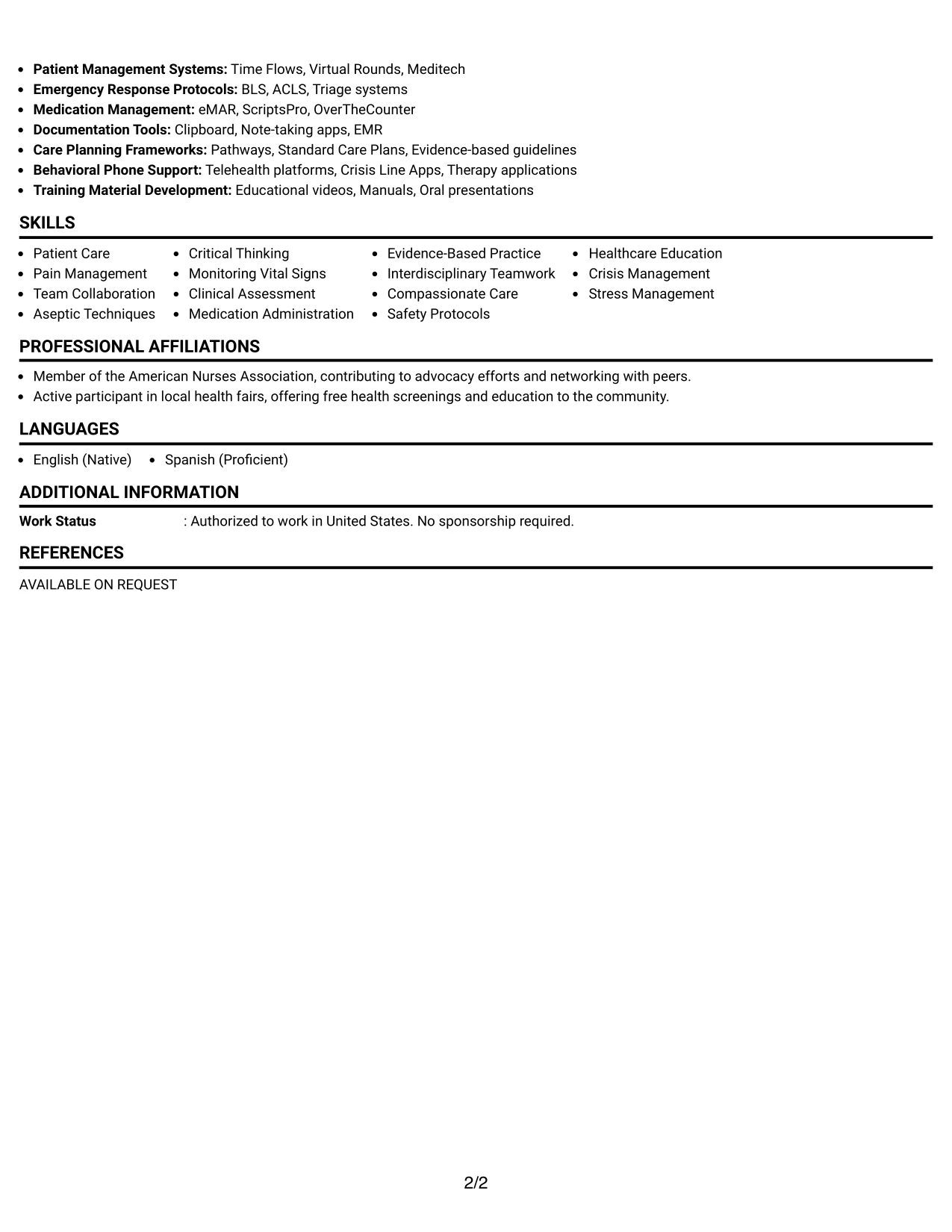 Resume Example Page 2