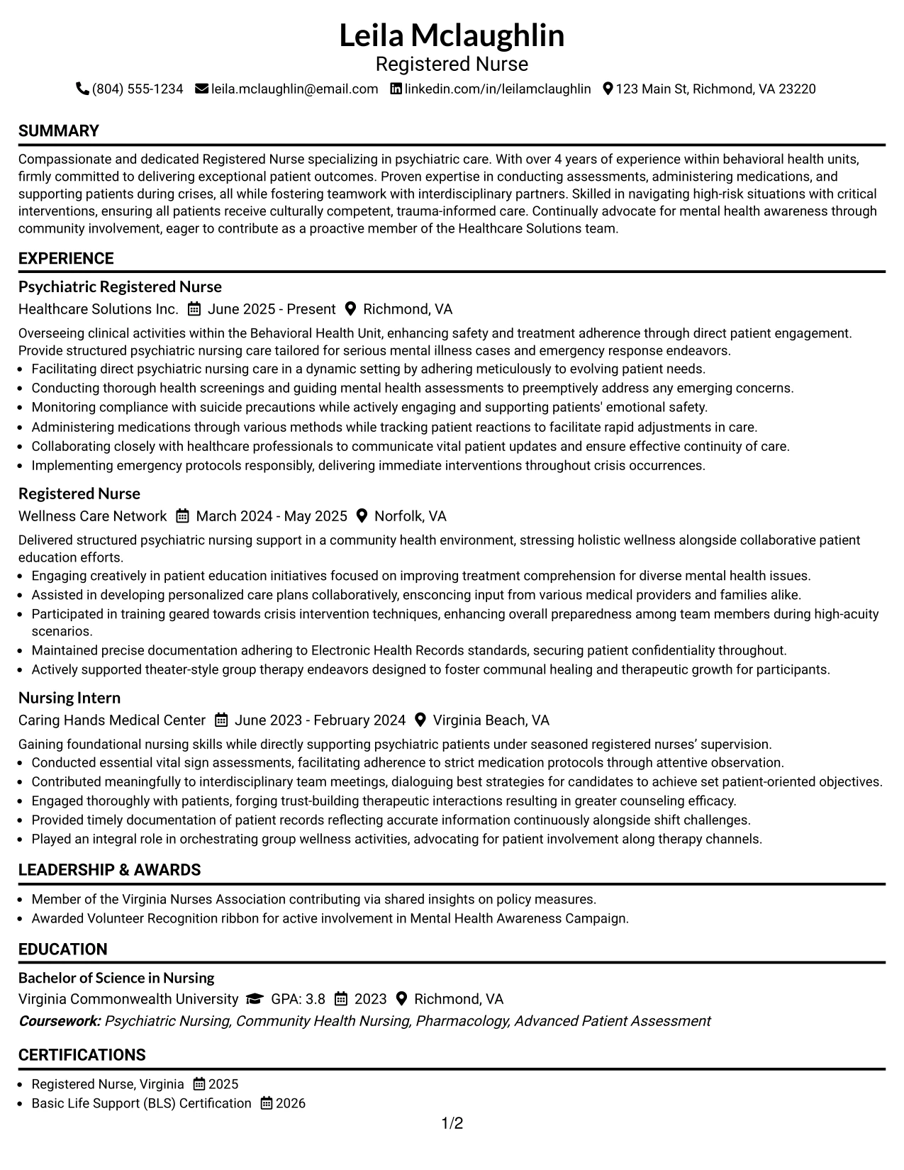 Resume Example Page 1