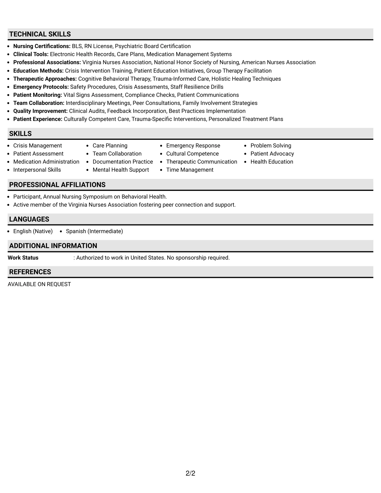 Resume Example Page 2