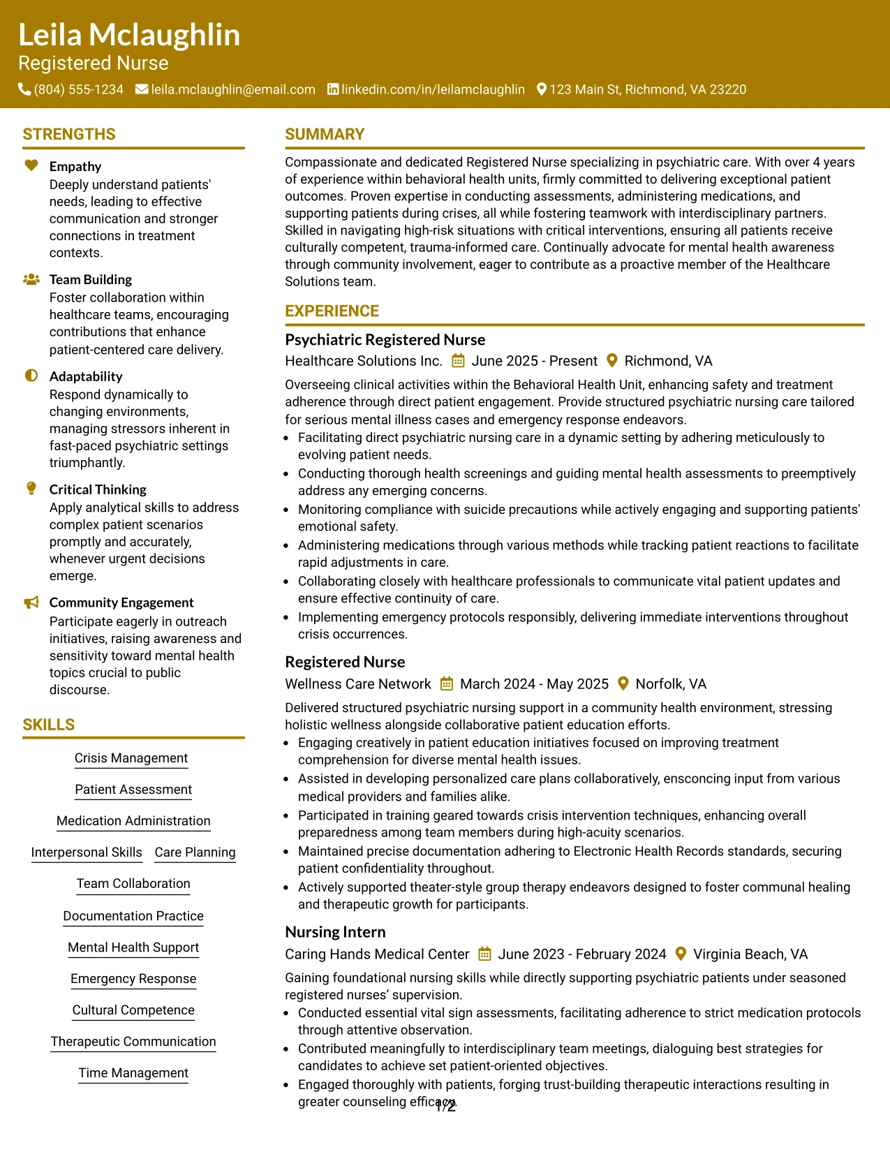 Resume Example Page 1