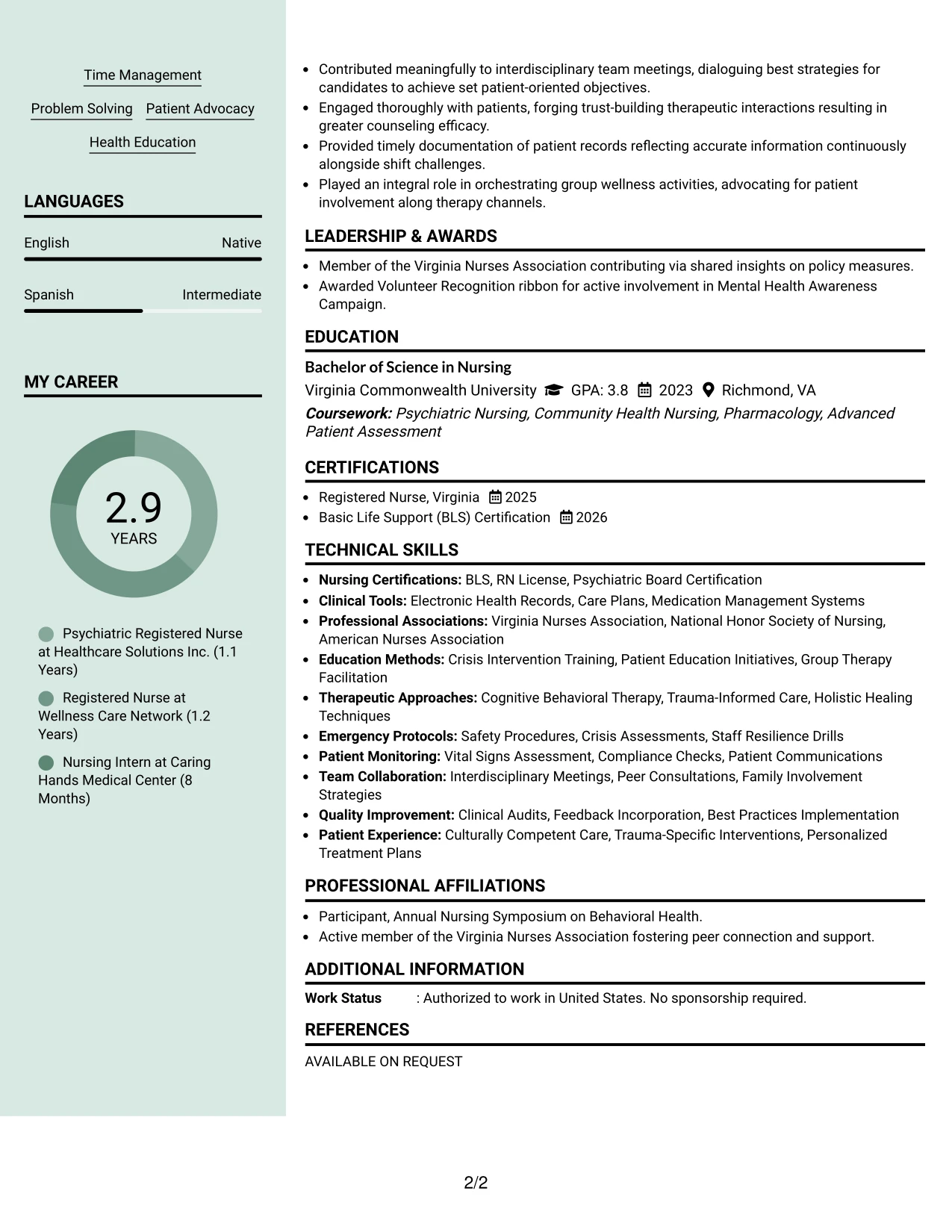 Resume Example Page 2