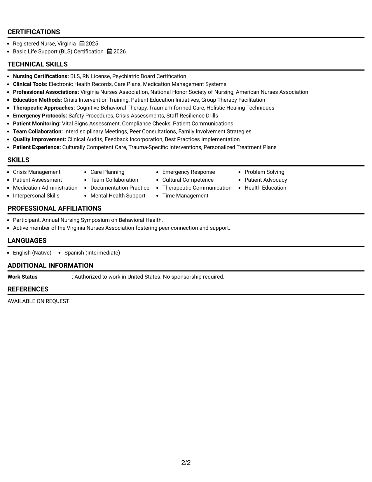 Resume Example Page 2
