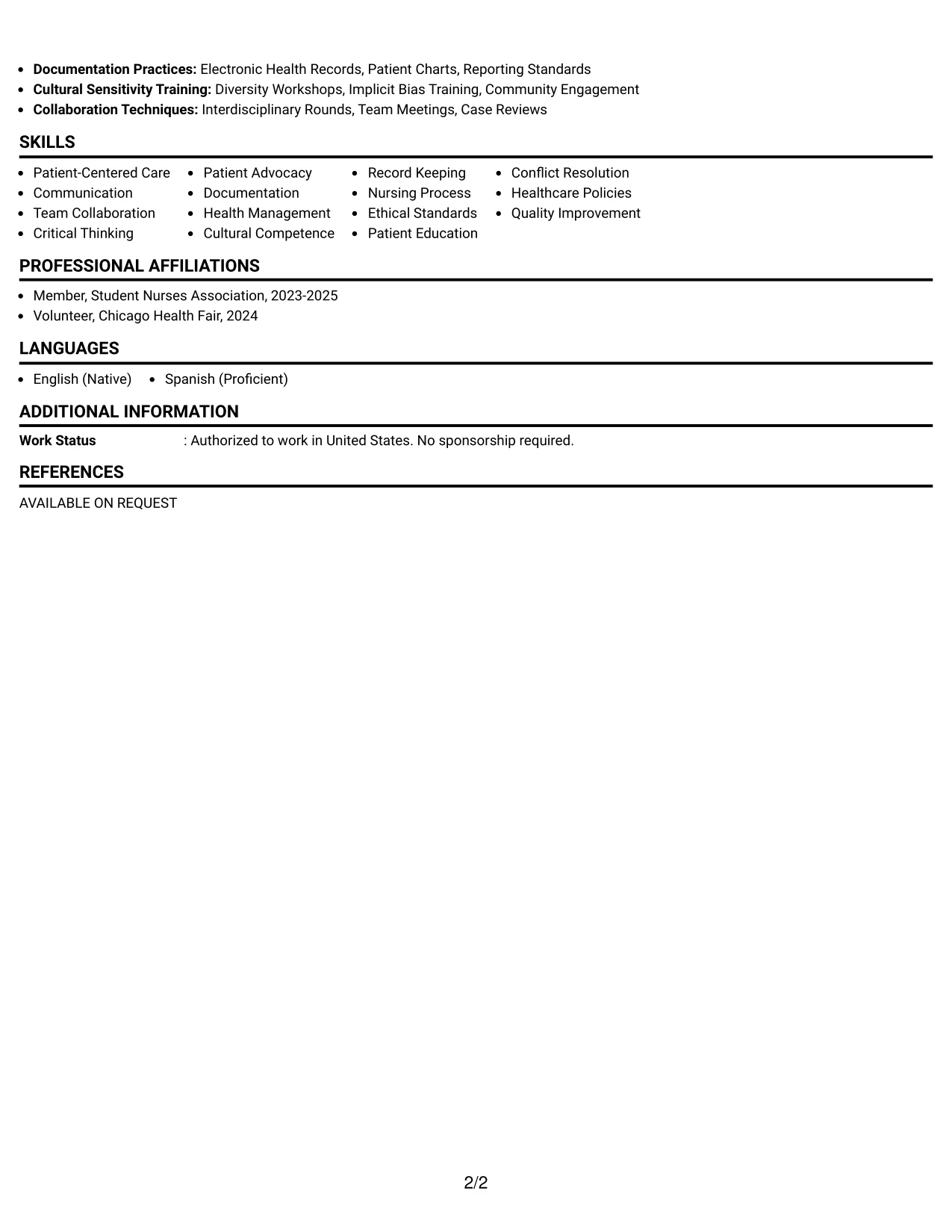 Resume Example Page 2