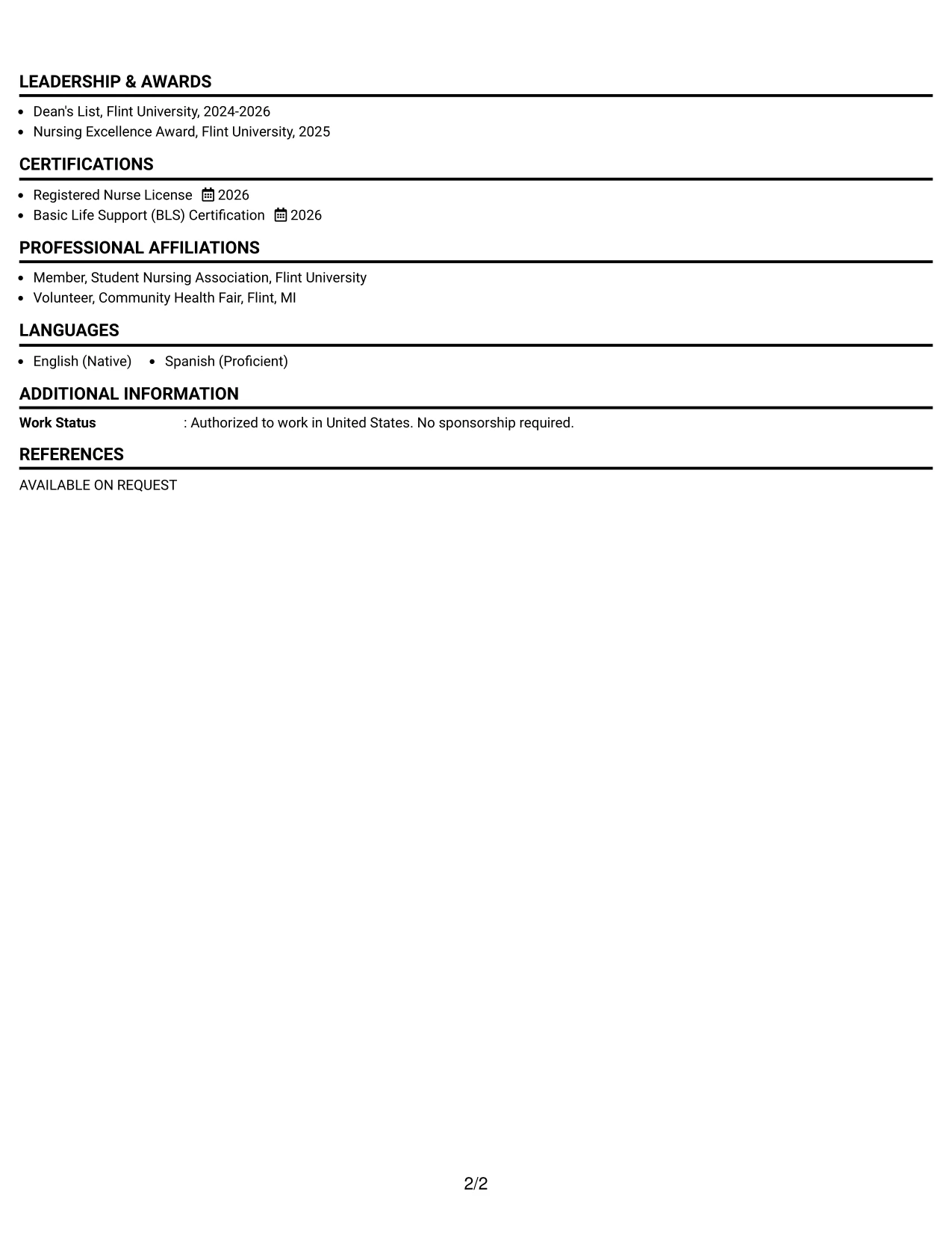 Resume Example Page 2