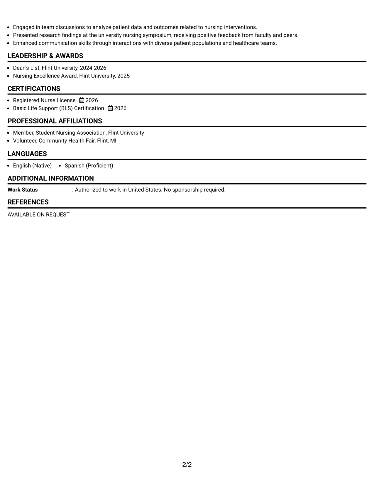 Resume Example Page 2