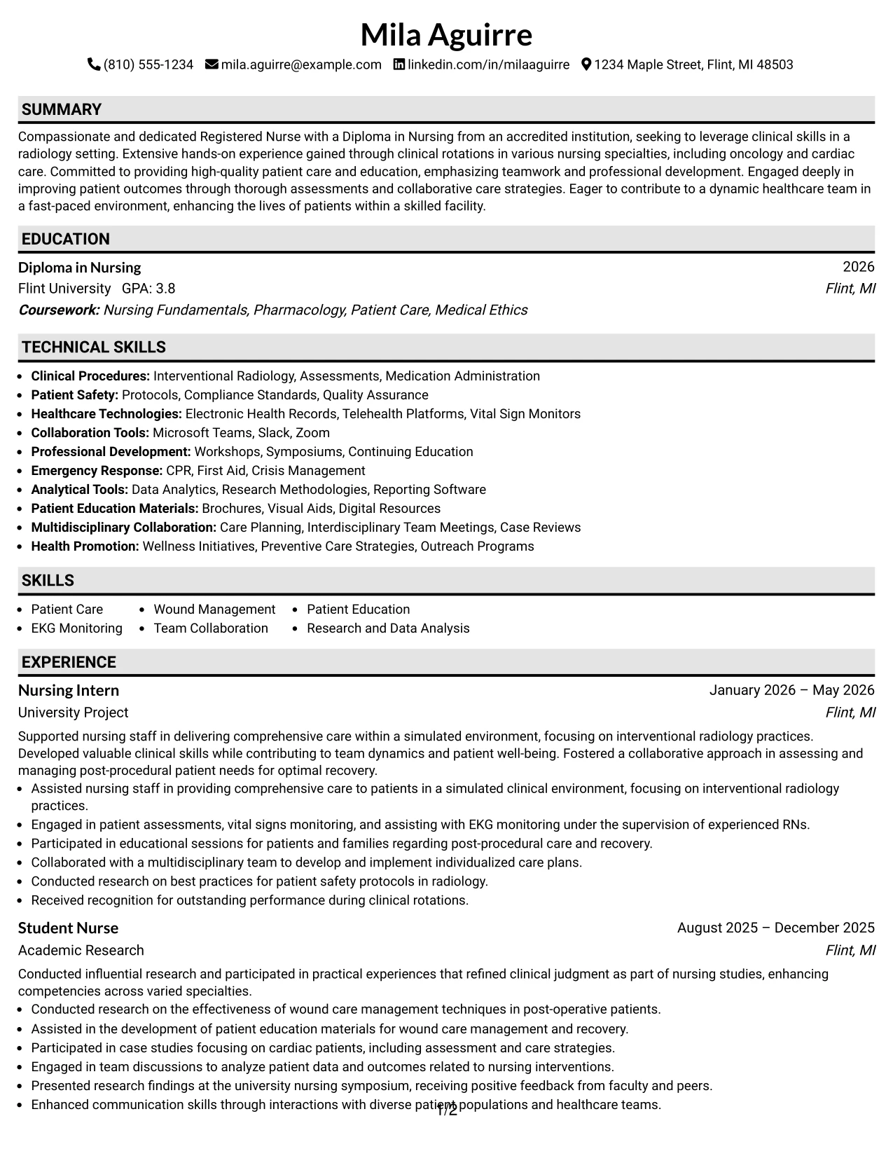 Resume Example Page 1
