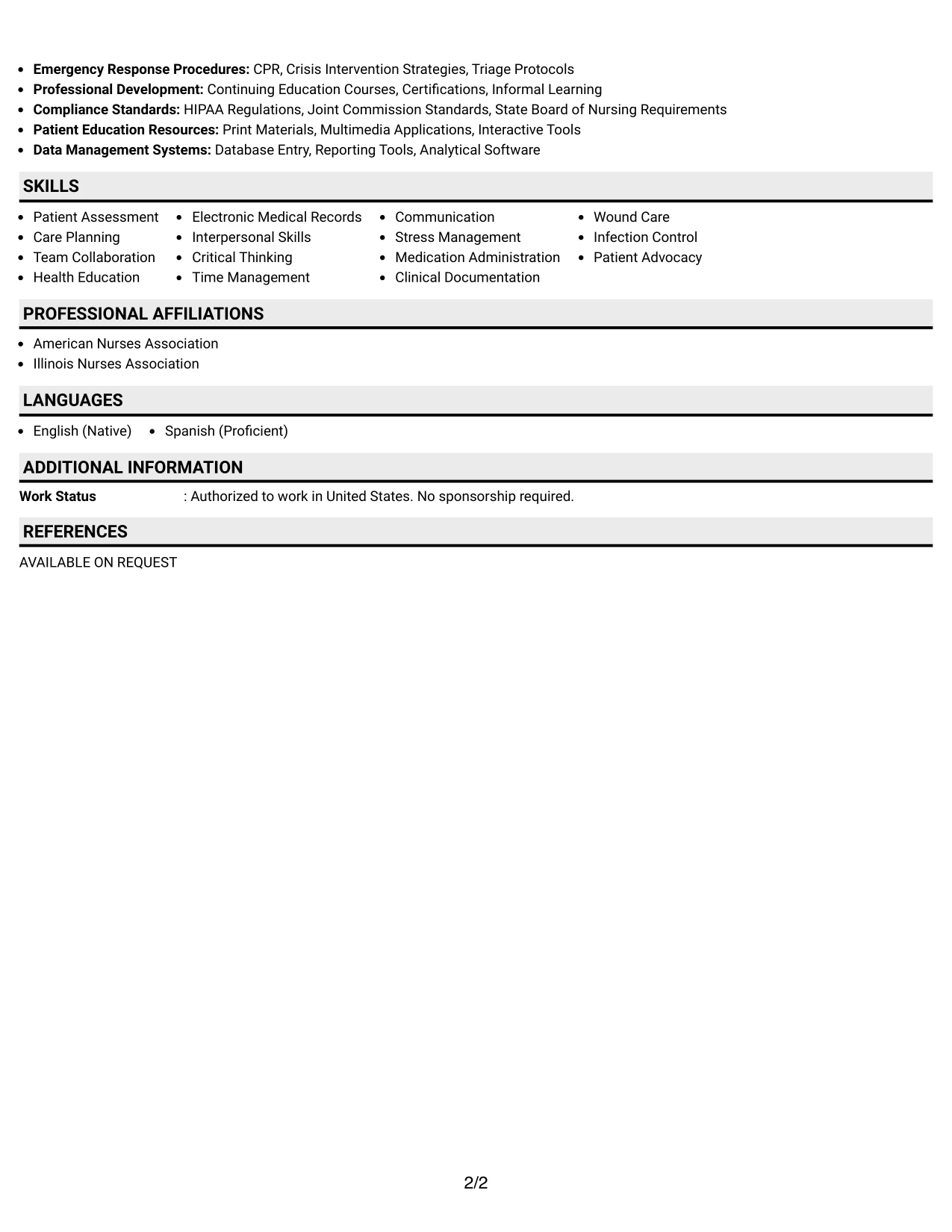 Resume Example Page 2