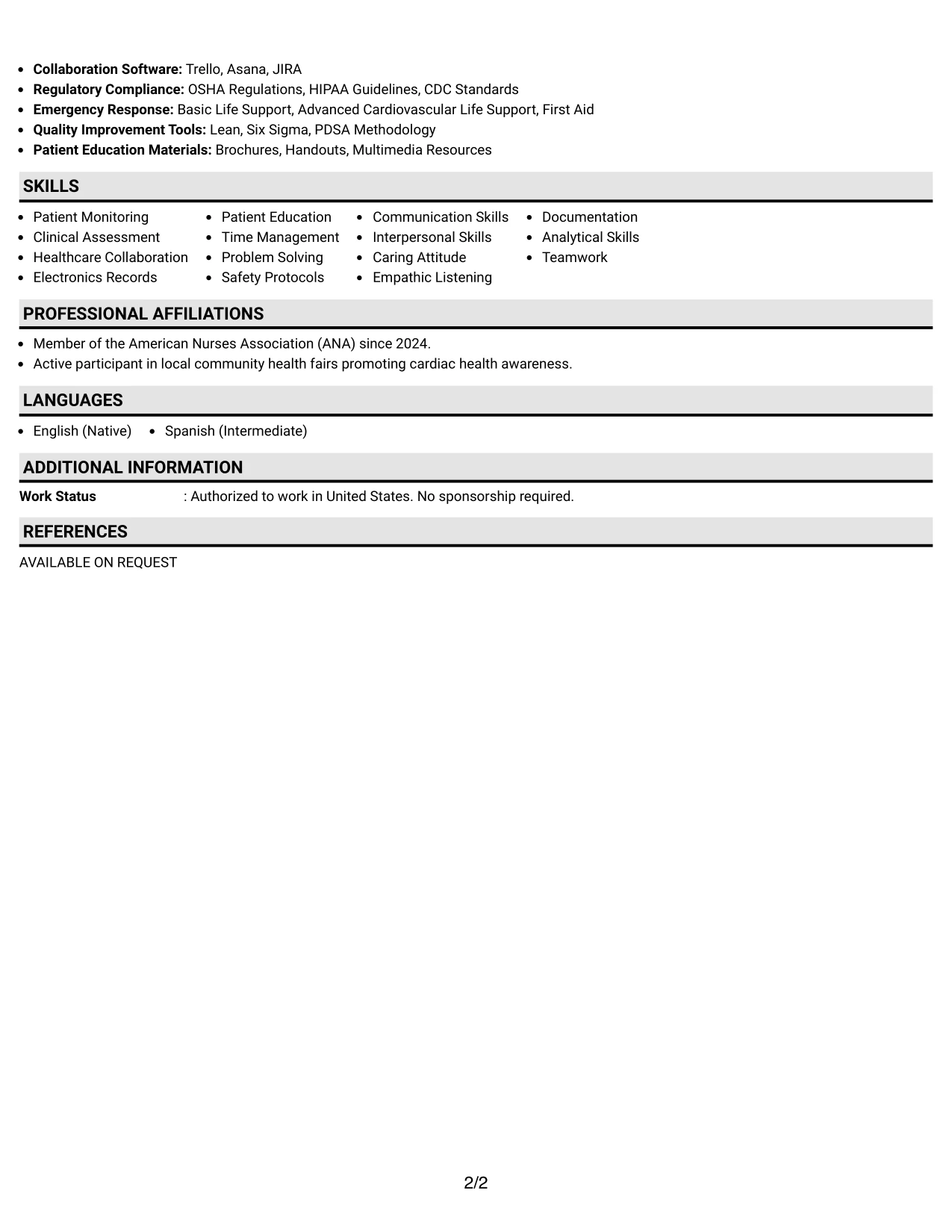 Resume Example Page 2