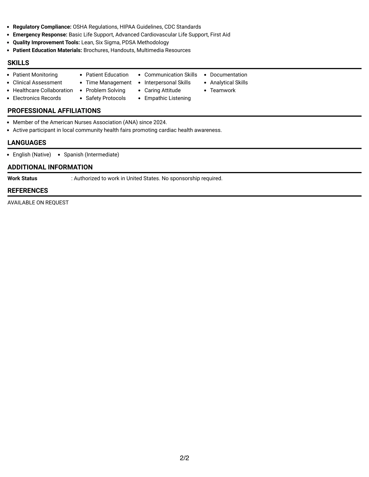 Resume Example Page 2