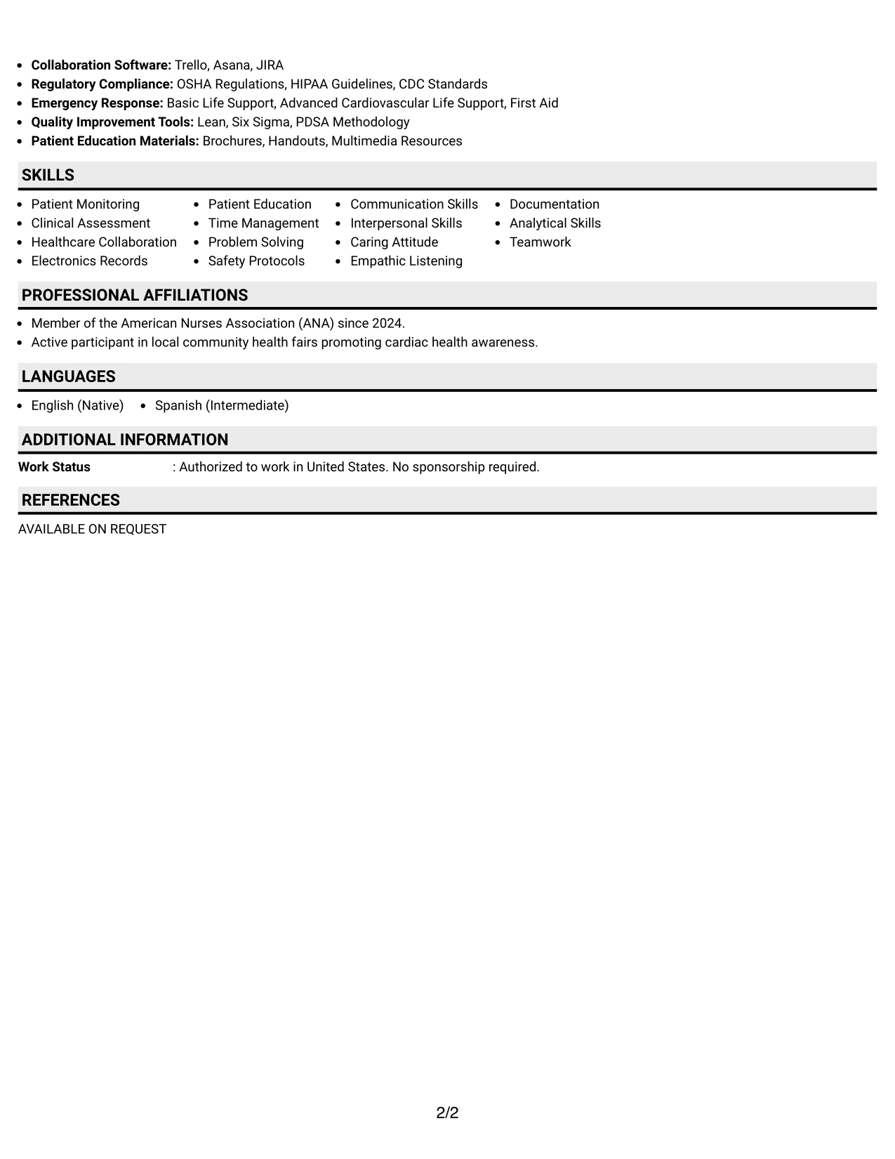 Resume Example Page 2