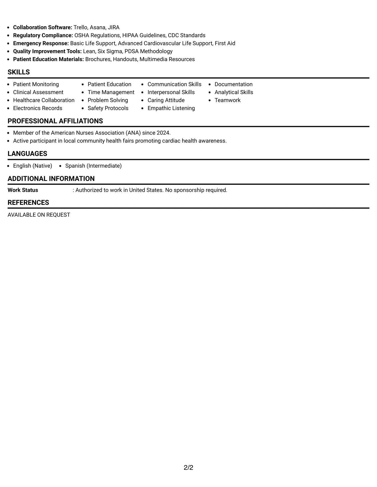 Resume Example Page 2