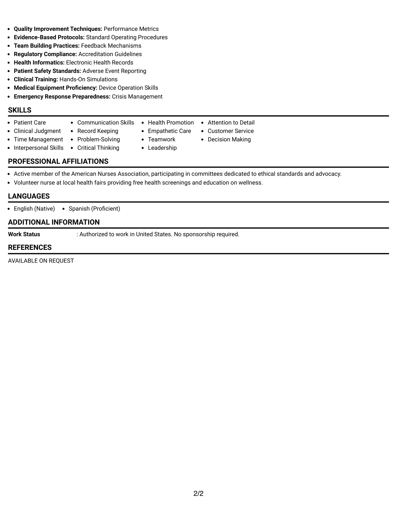 Resume Example Page 2