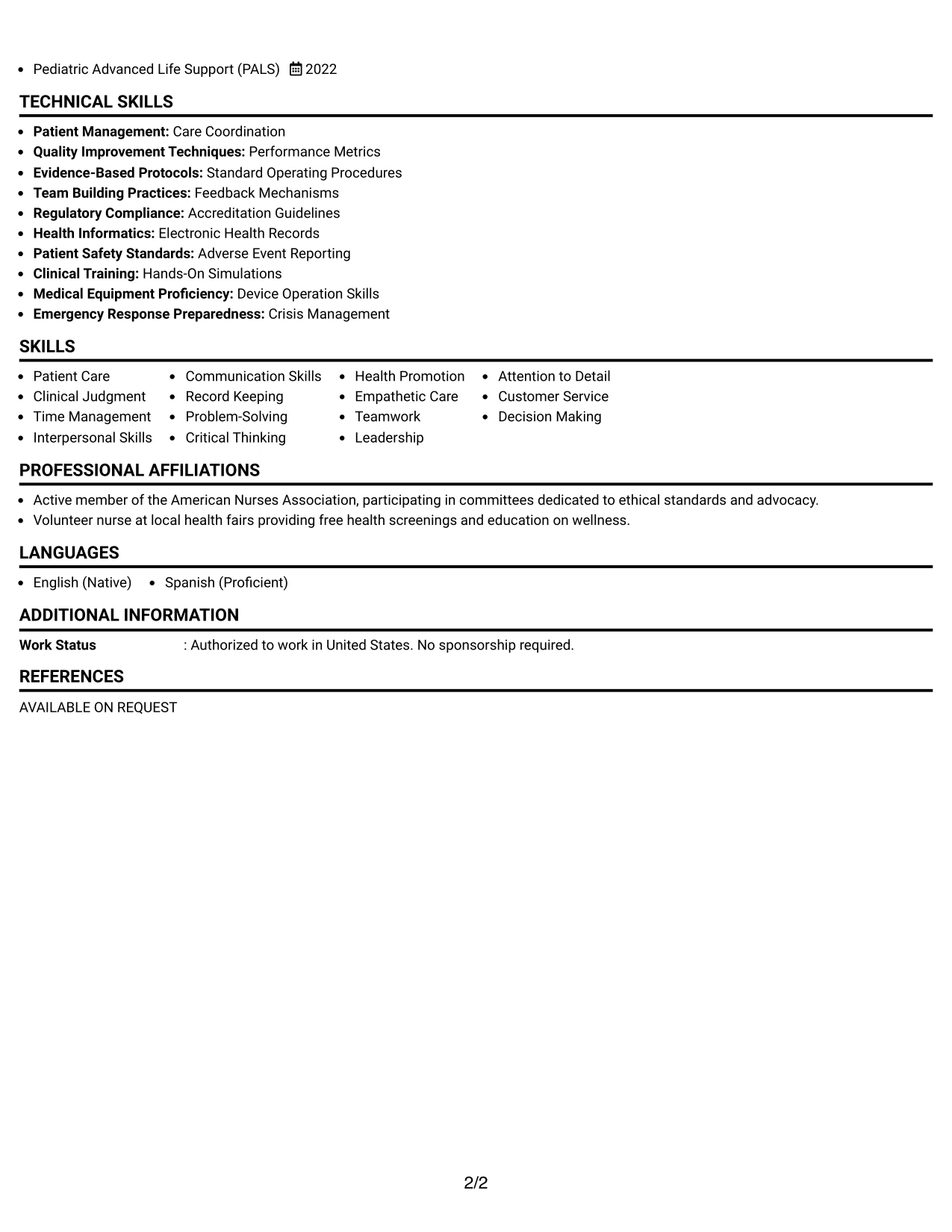 Resume Example Page 2