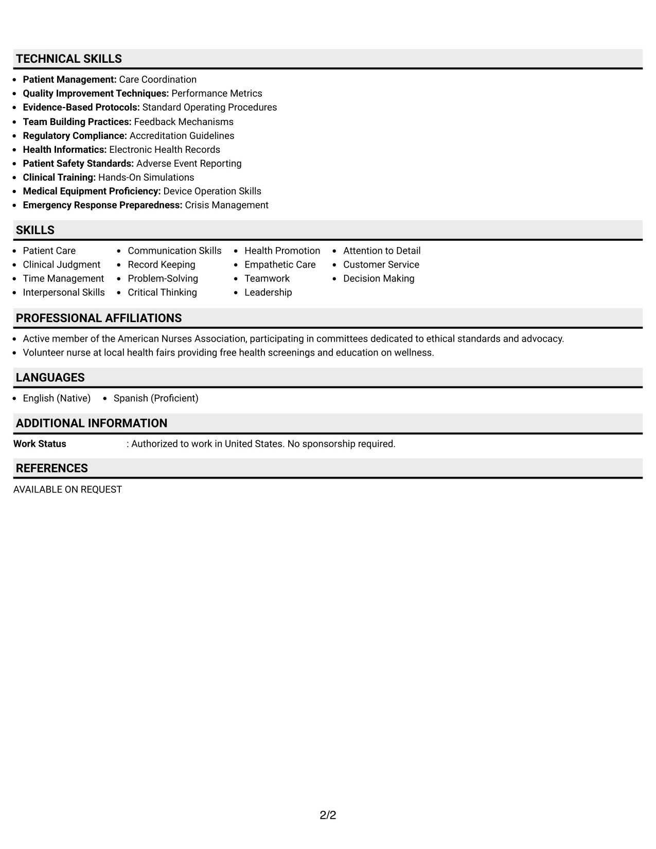 Resume Example Page 2