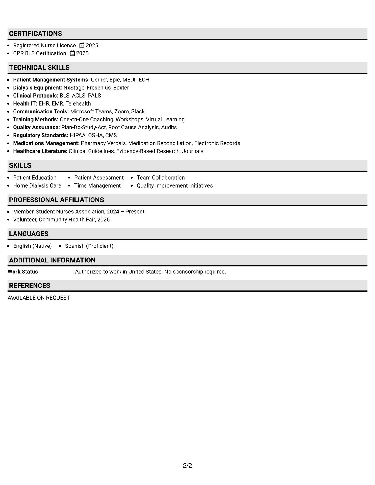 Resume Example Page 2