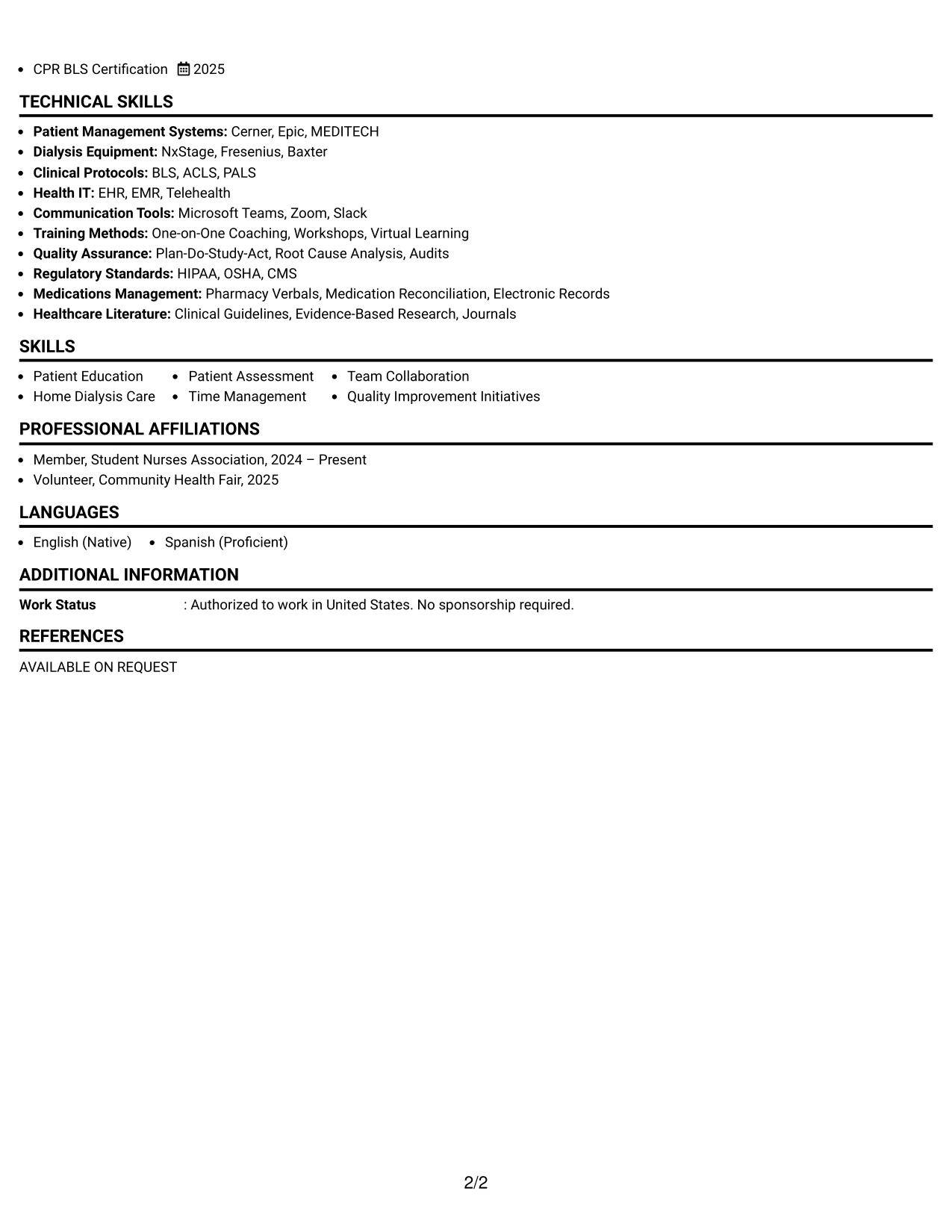 Resume Example Page 2