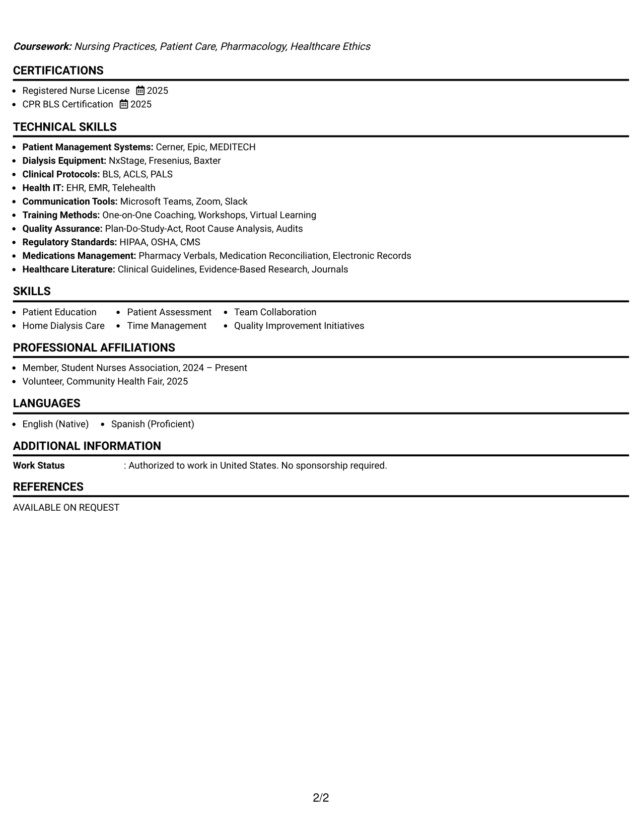 Resume Example Page 2