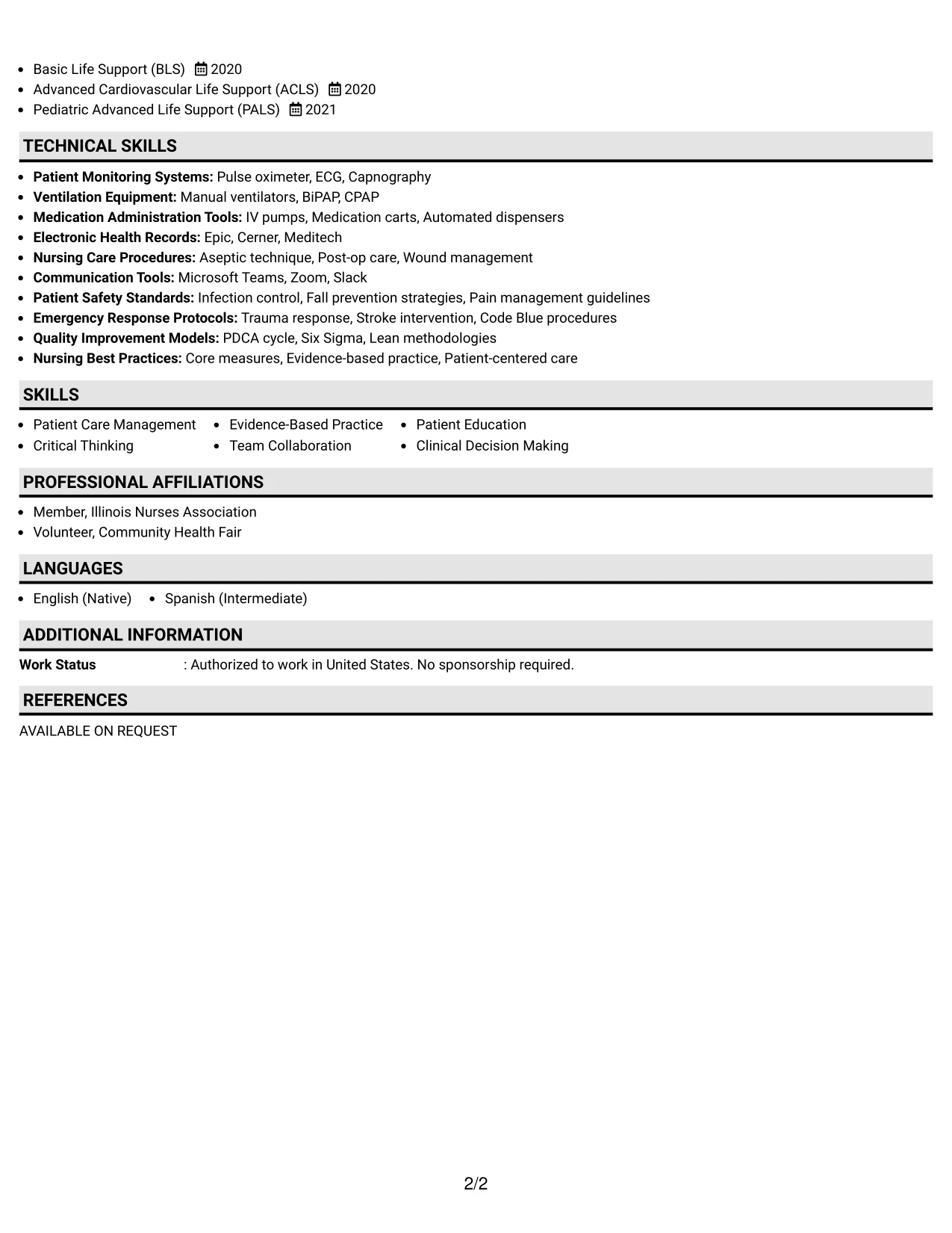Resume Example Page 2