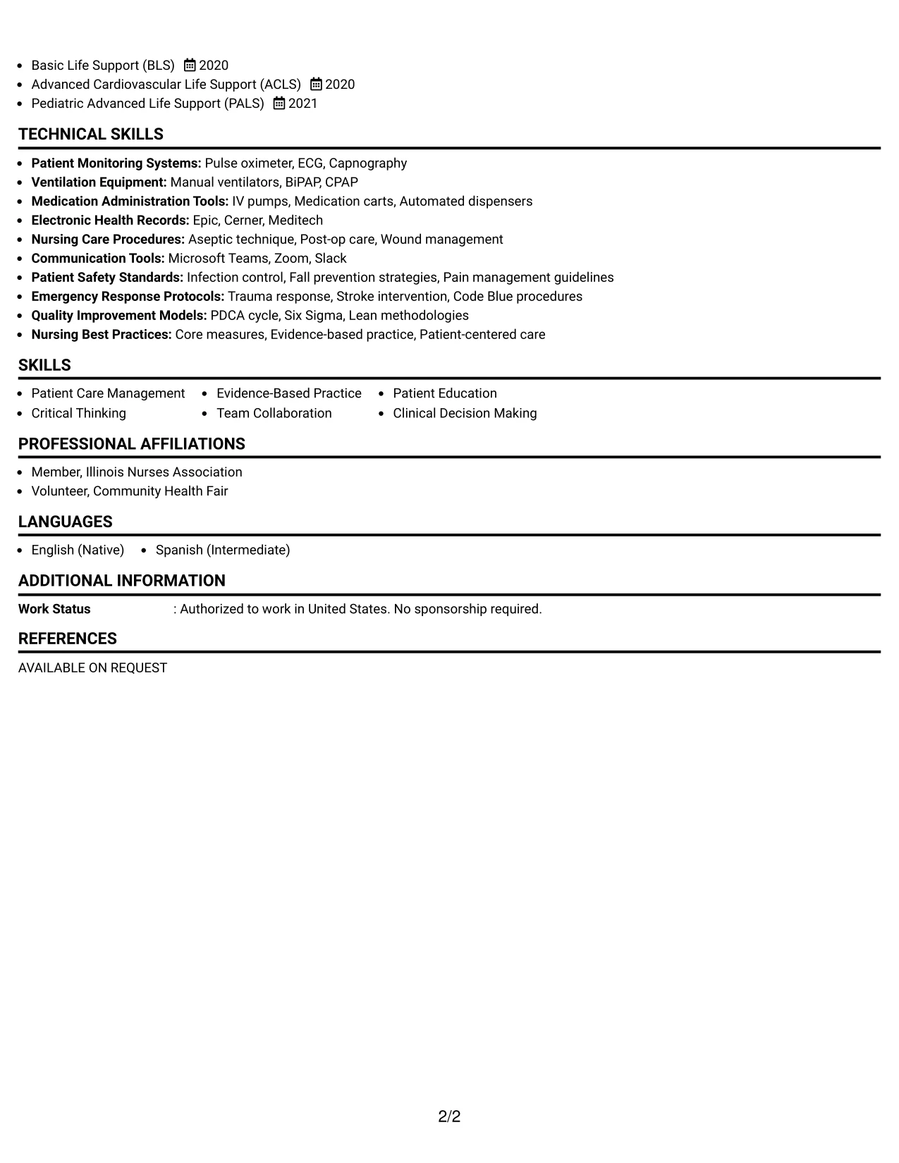 Resume Example Page 2