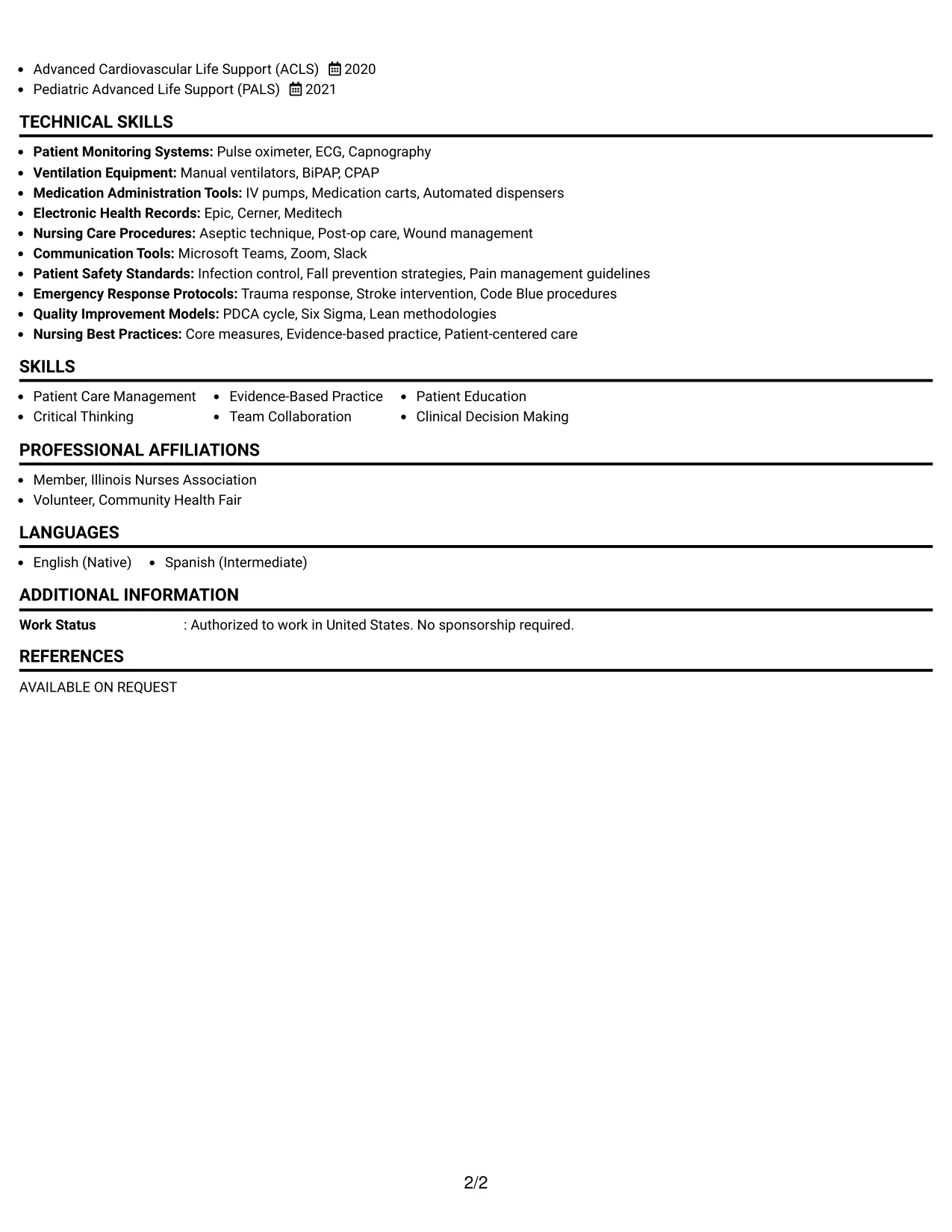 Resume Example Page 2