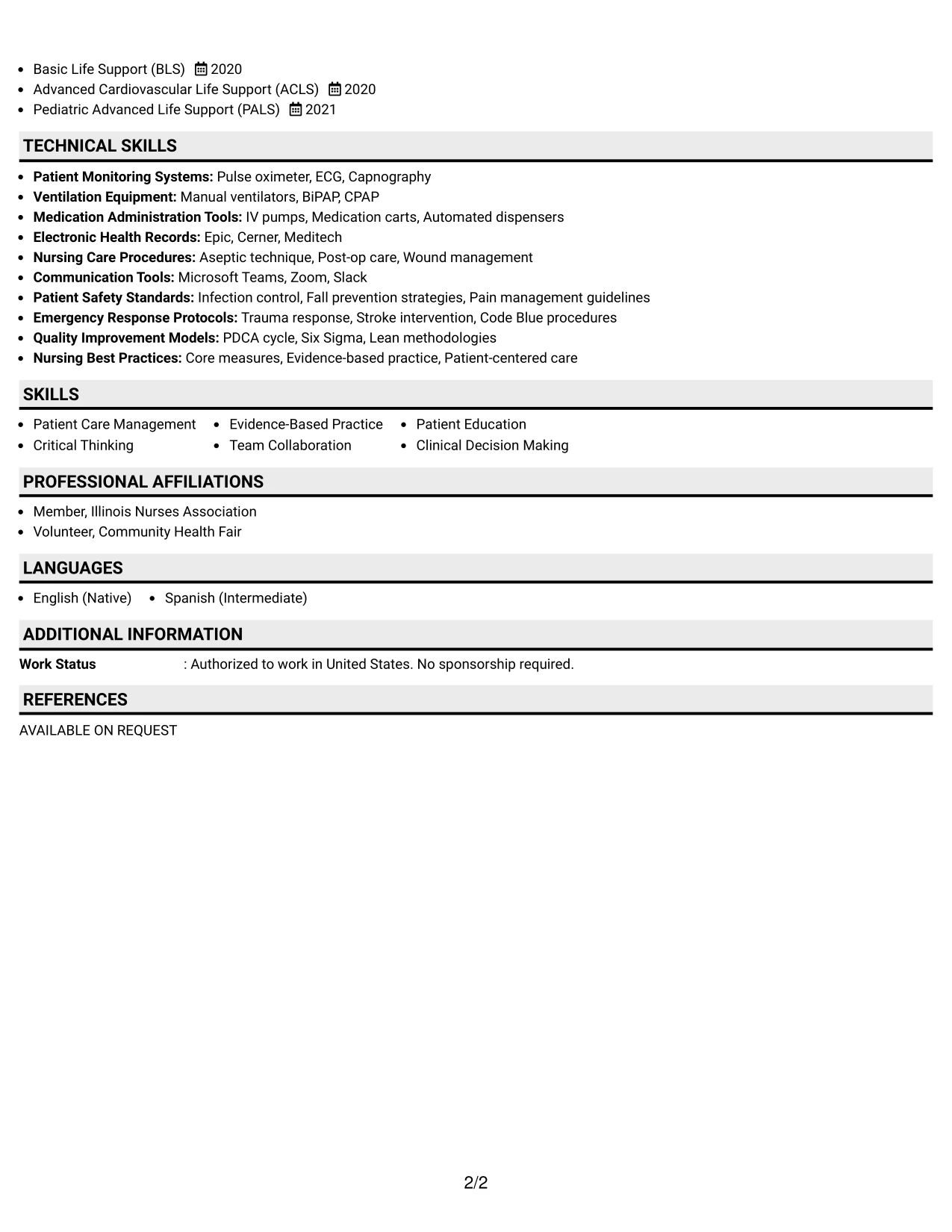 Resume Example Page 2