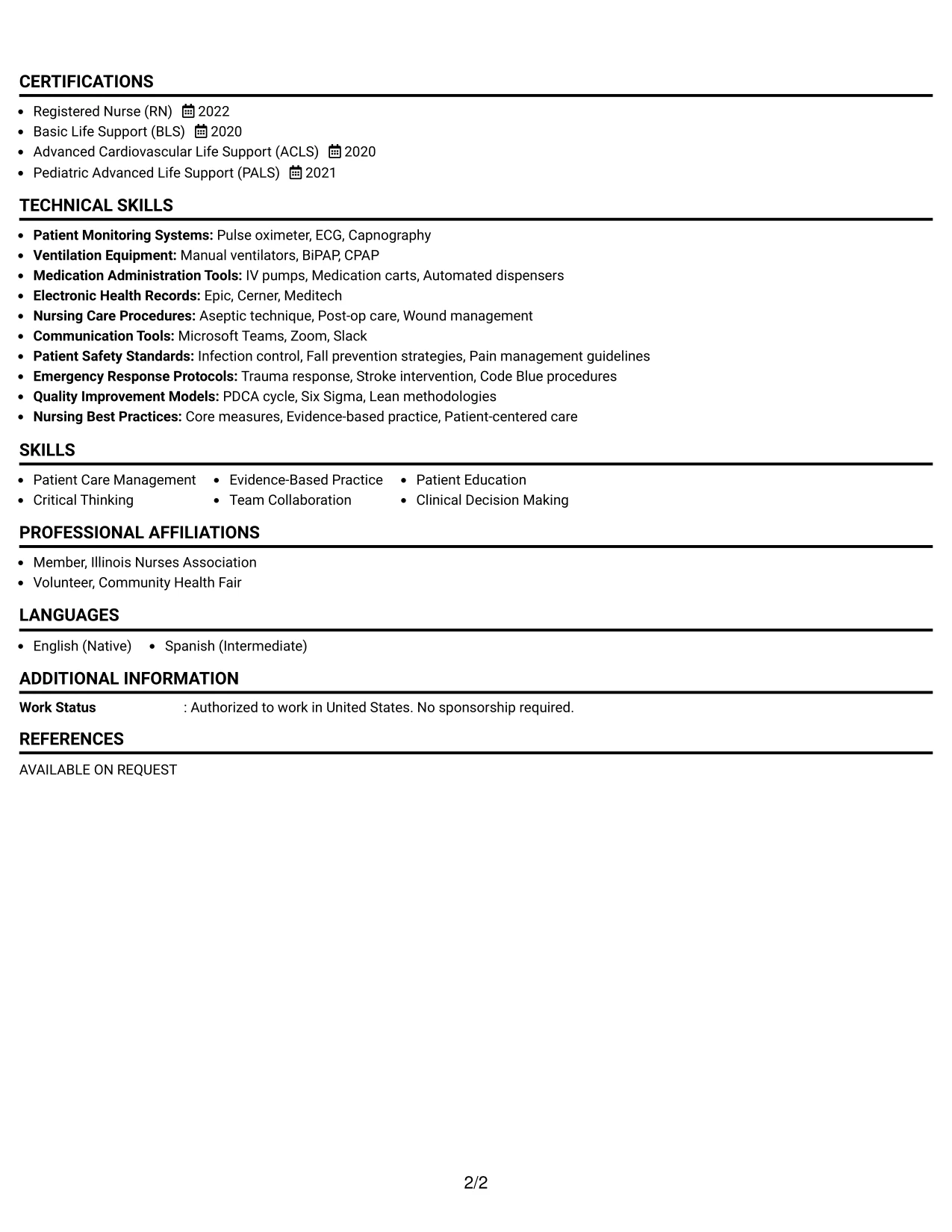 Resume Example Page 2