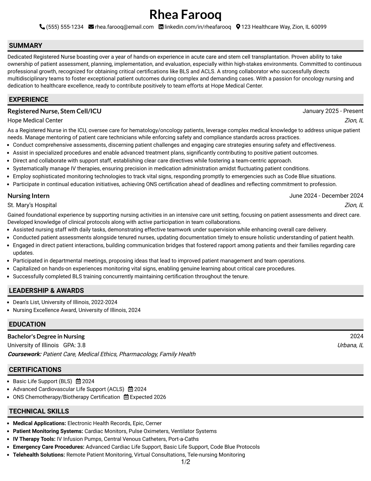 Resume Example Page 1