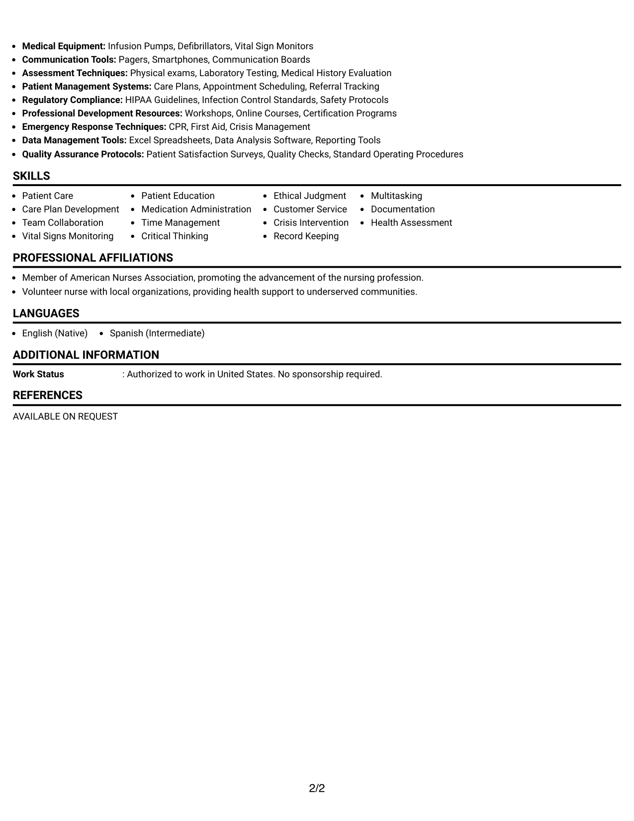 Resume Example Page 2