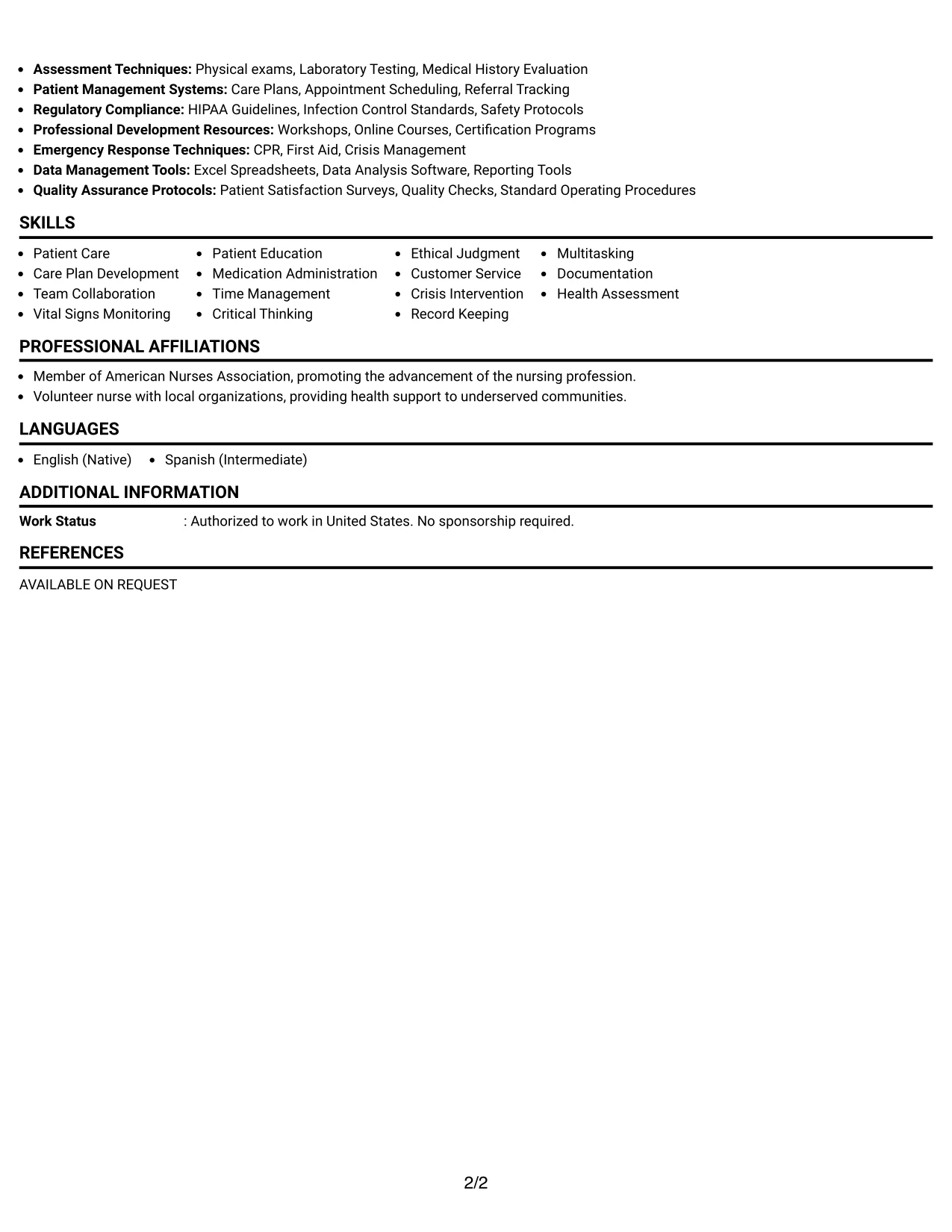 Resume Example Page 2