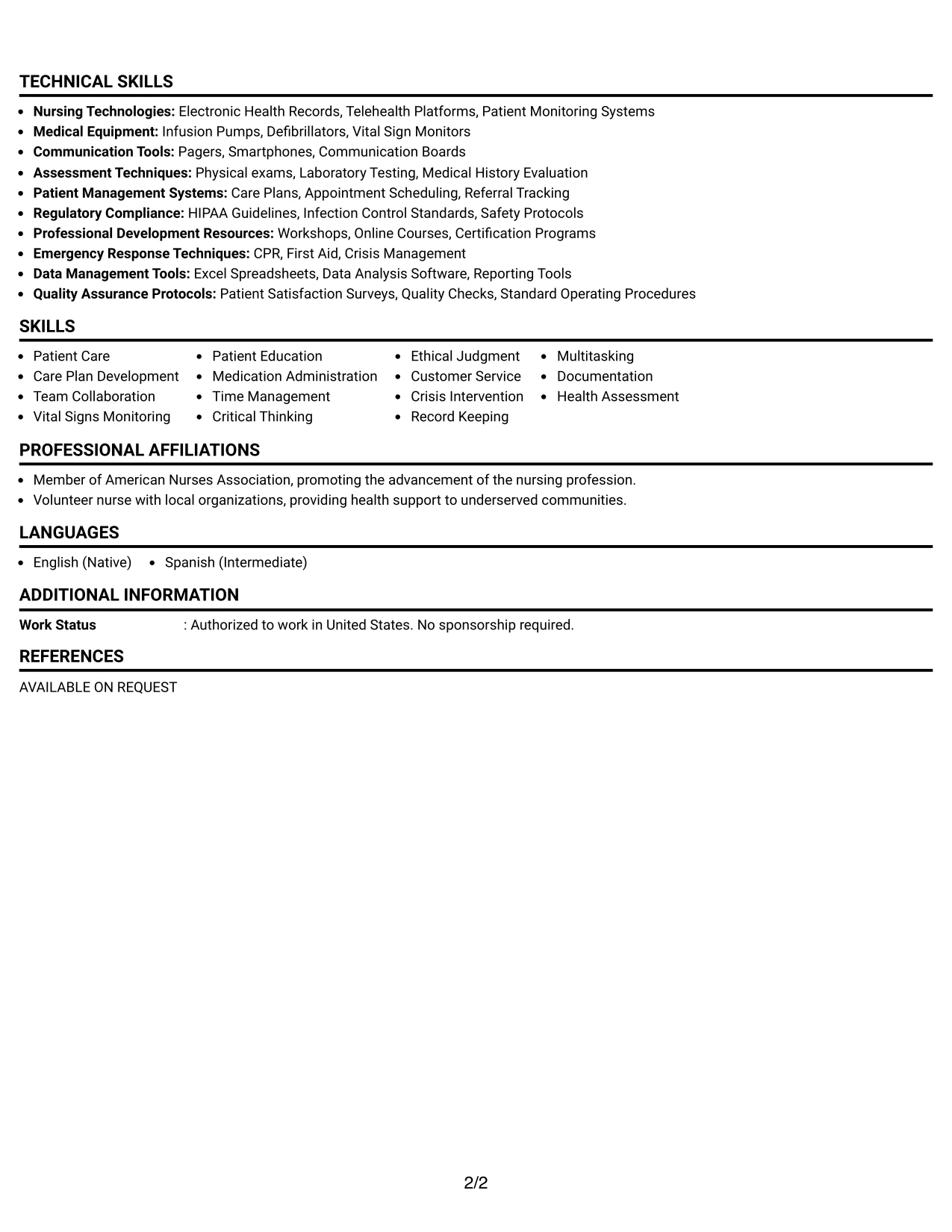 Resume Example Page 2